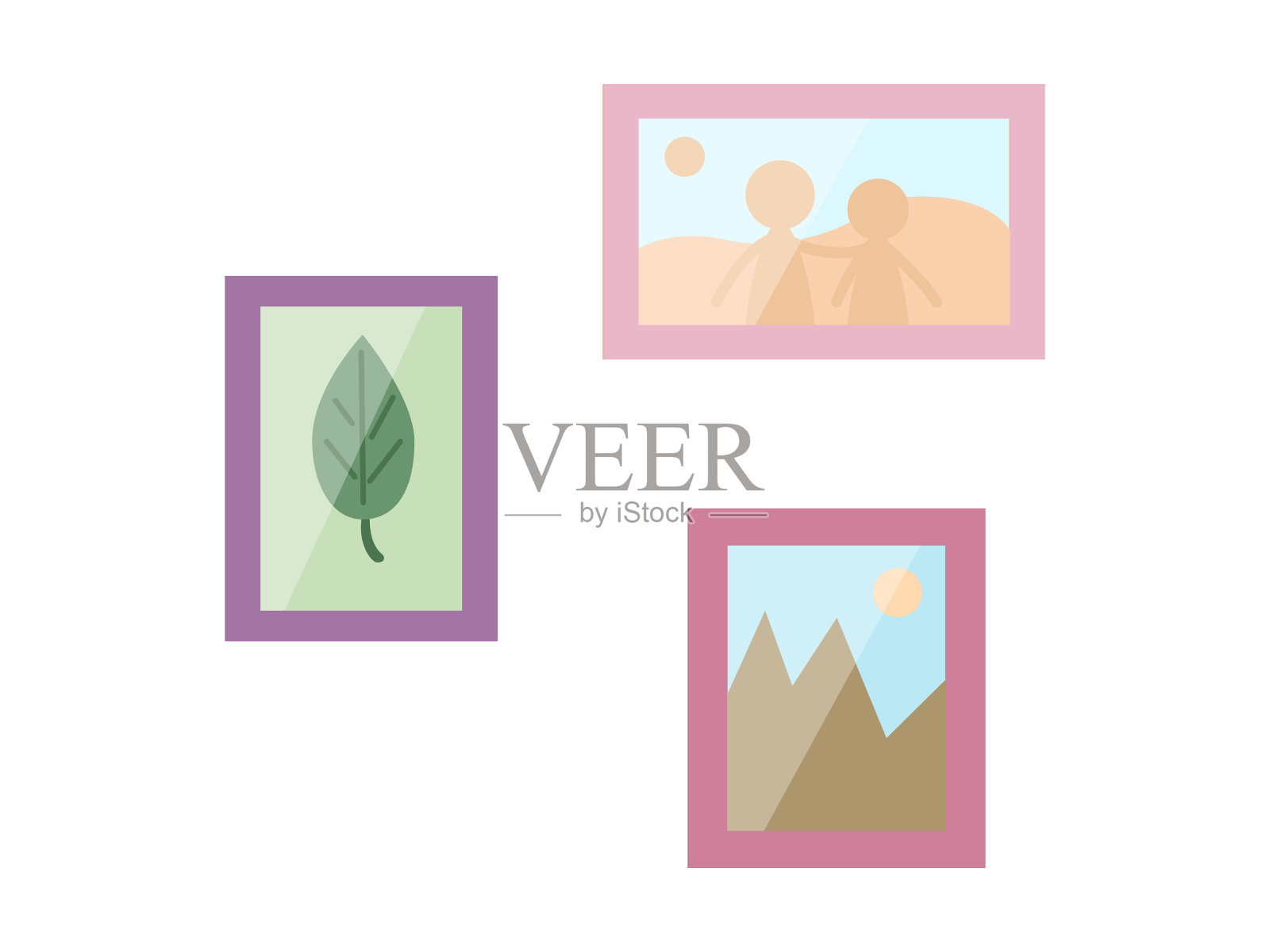 一套照片框架在平面风格孤立在白色背景。老照片卡图标。插画图片素材