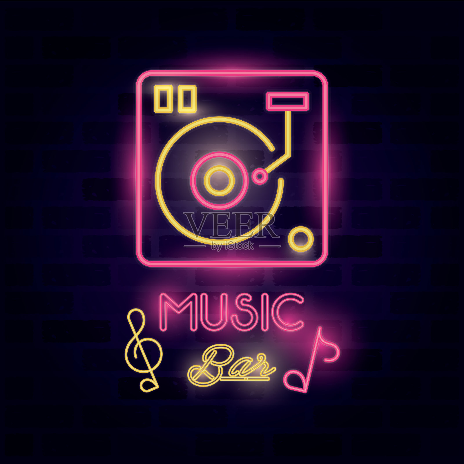 音乐酒吧标签霓虹灯插画图片素材