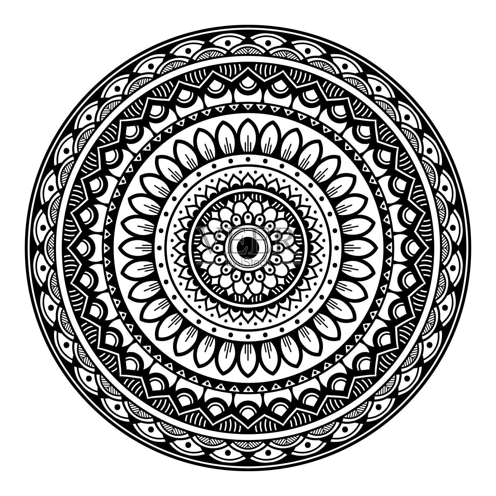 曼荼罗圆形装饰。可用于贺卡、手机壳打印等。手绘背景,矢量孤立在白色。每股收益10插画图片素材