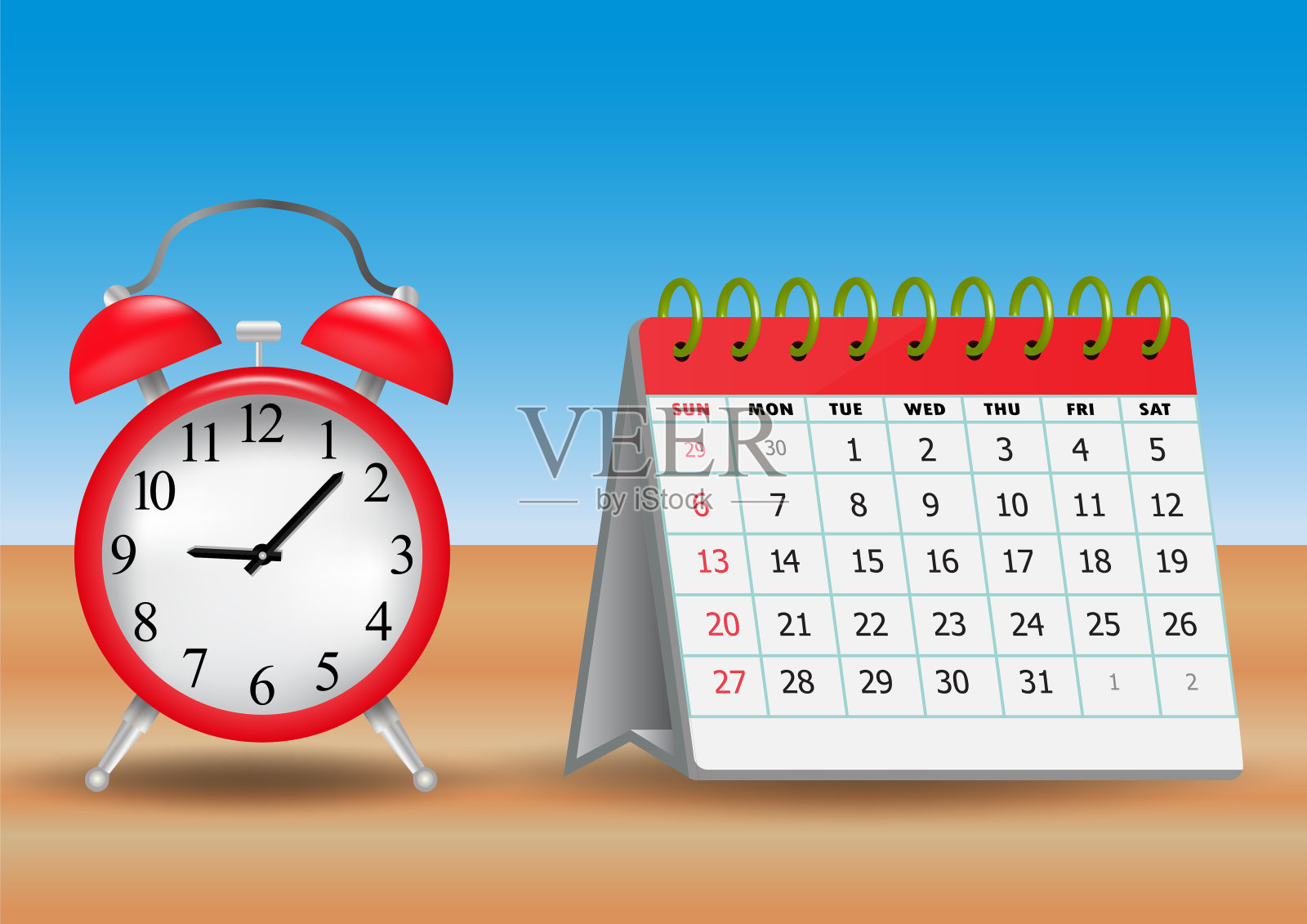 现实的日历和时钟图标的矢量插图。插画图片素材