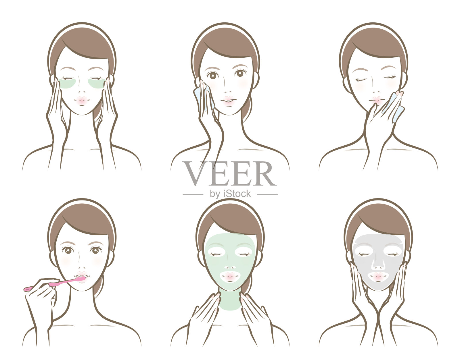 一个女人做皮肤护理的插图插画图片素材