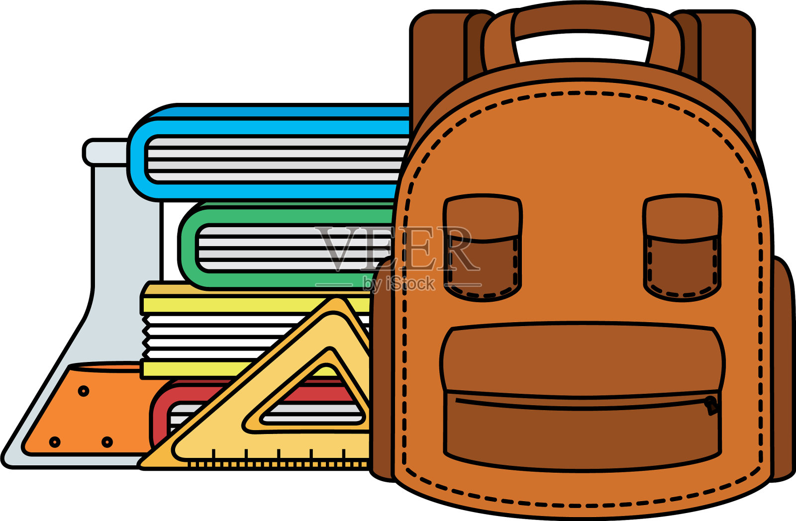 装有试管测试和书本的书包设计元素图片