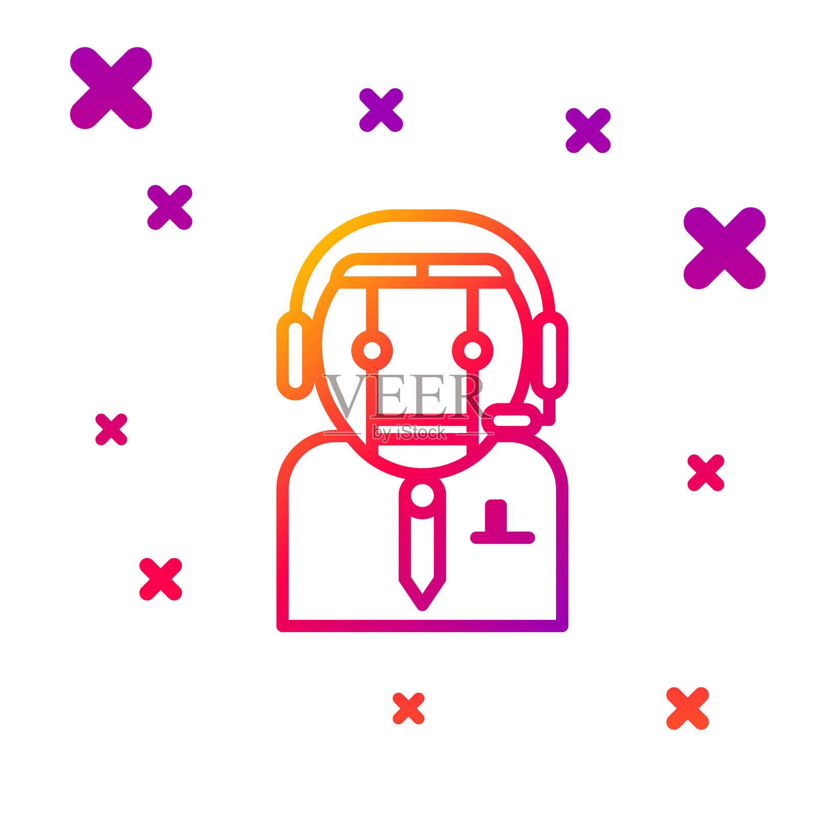 彩色线工人机器人图标隔离在白色插画图片素材