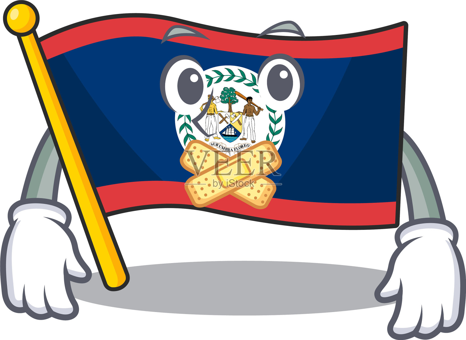 一幅无声手势的伯利兹卡通吉祥物旗插画图片素材