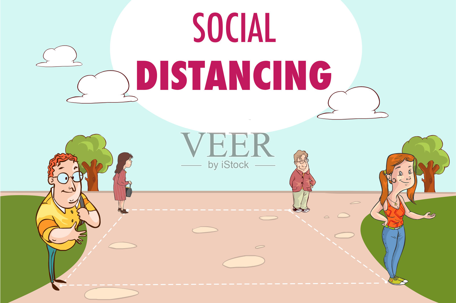 媒介插图的社会距离预防感染的冠状病毒的概念插画图片素材