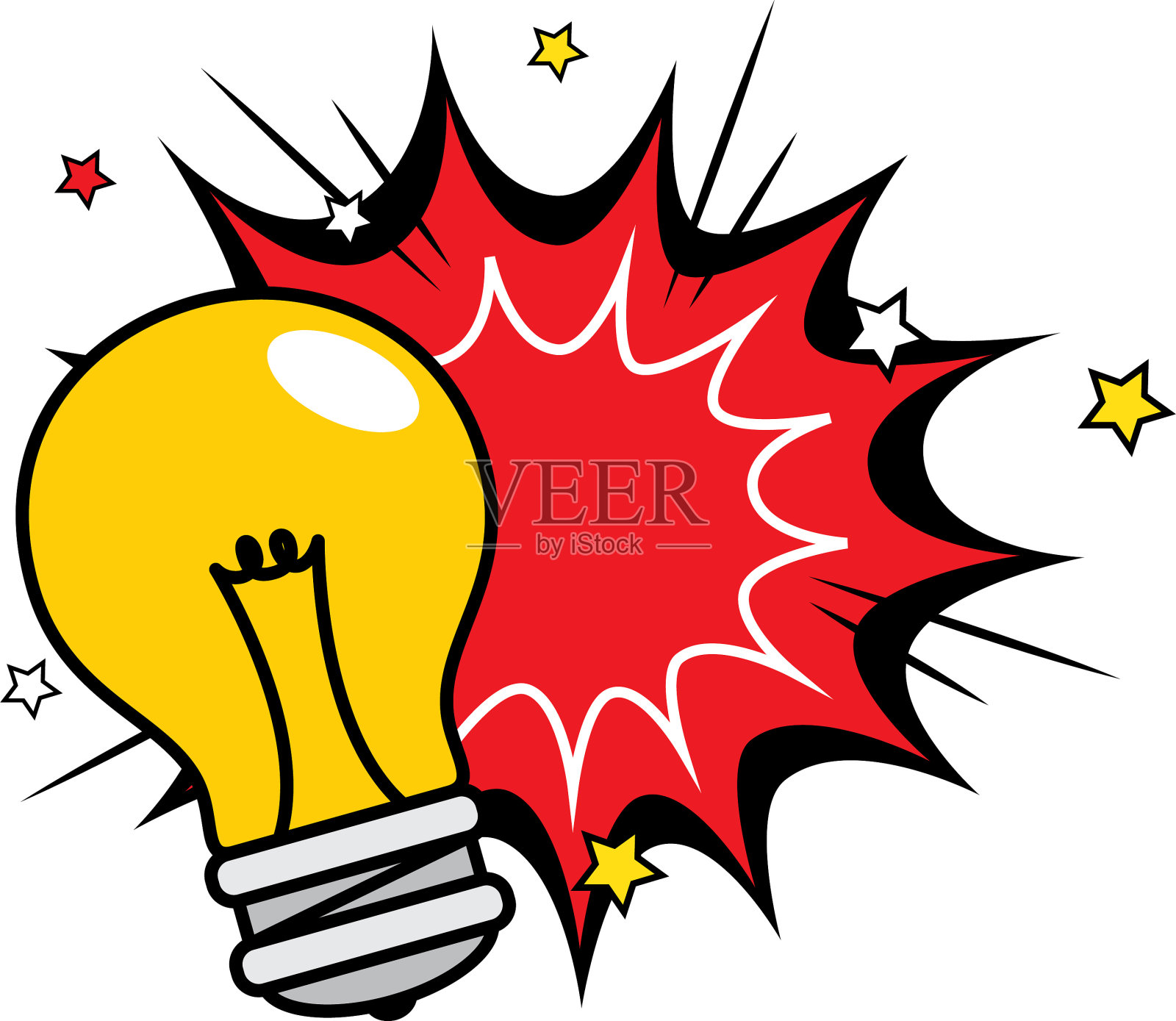 带有爆炸波普艺术风格图标的灯泡设计元素图片