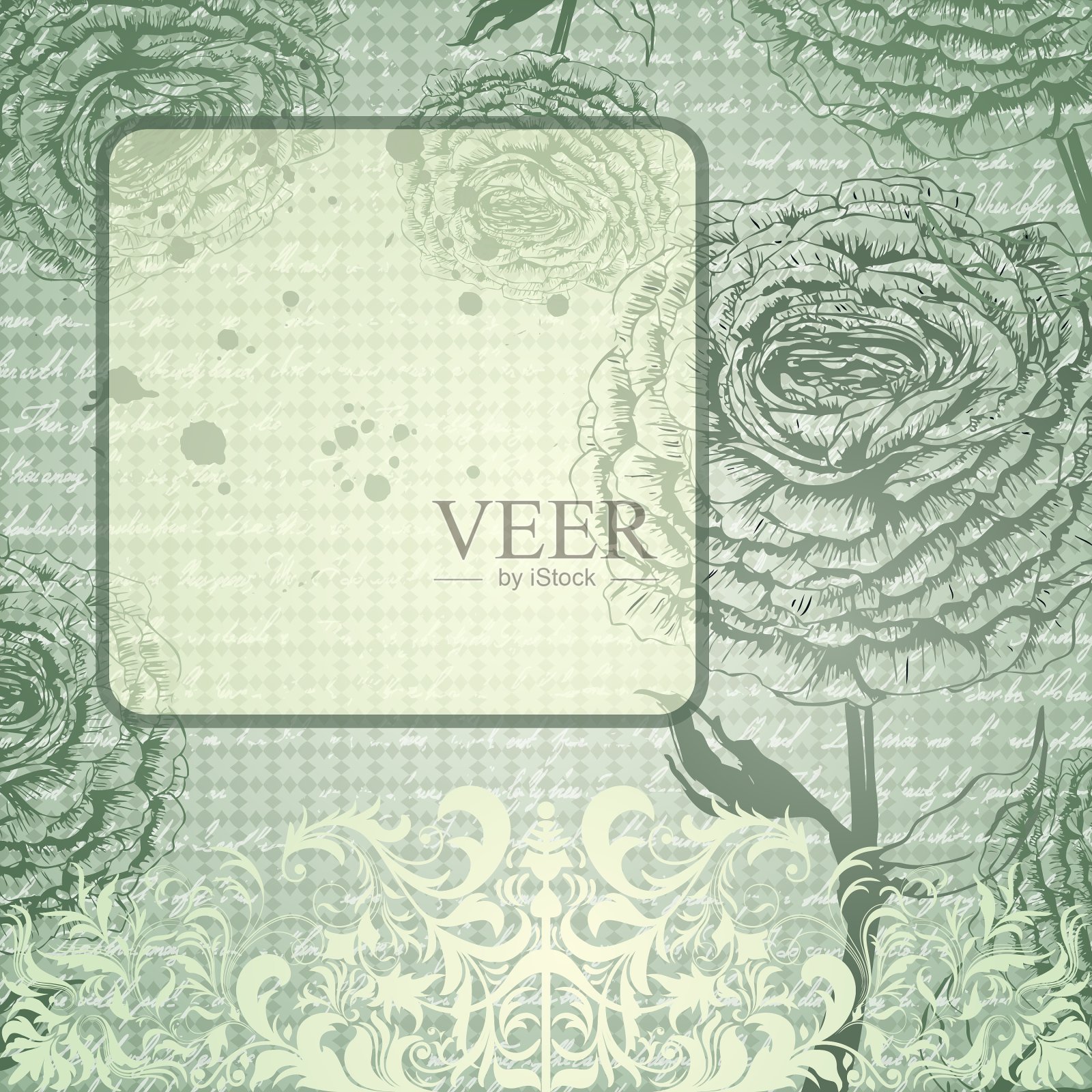 肮脏的背景与手绘玫瑰插画图片素材