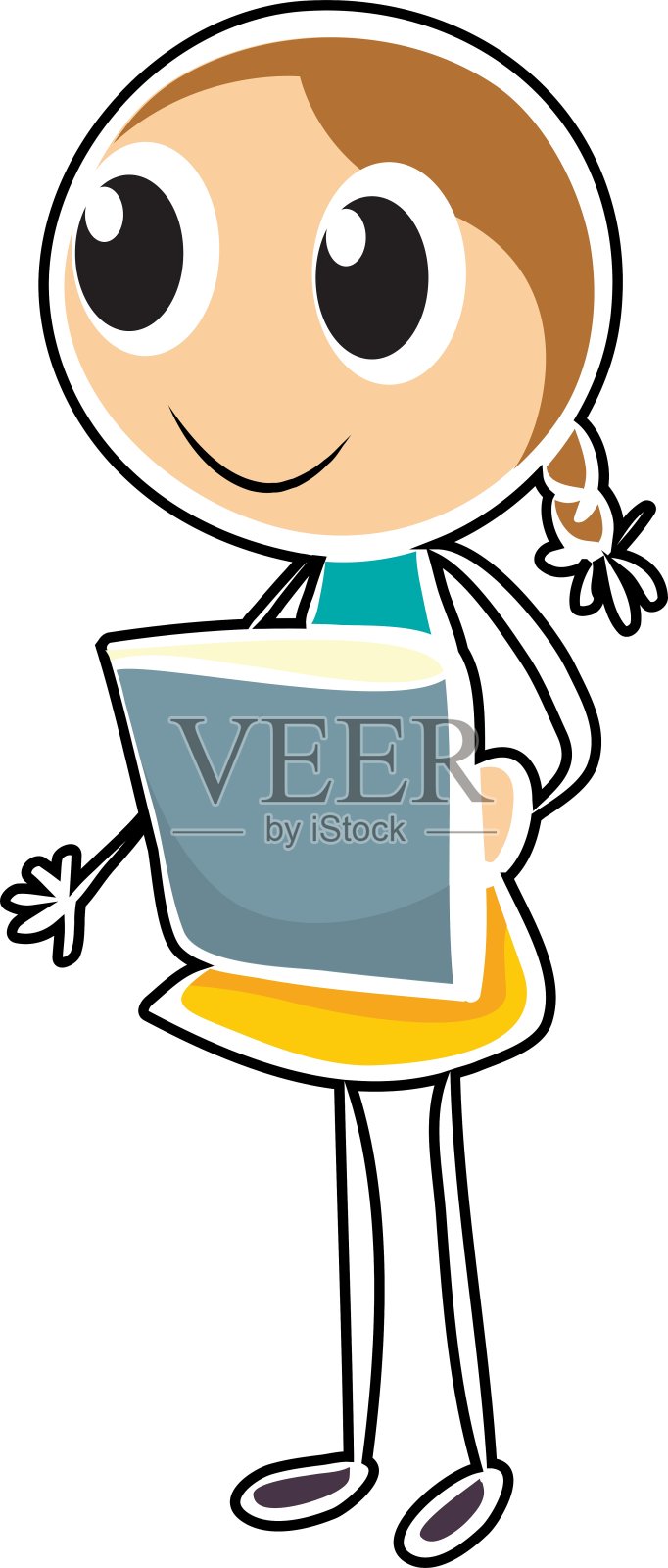 一个年轻女孩拿着一个东西的素描设计元素图片