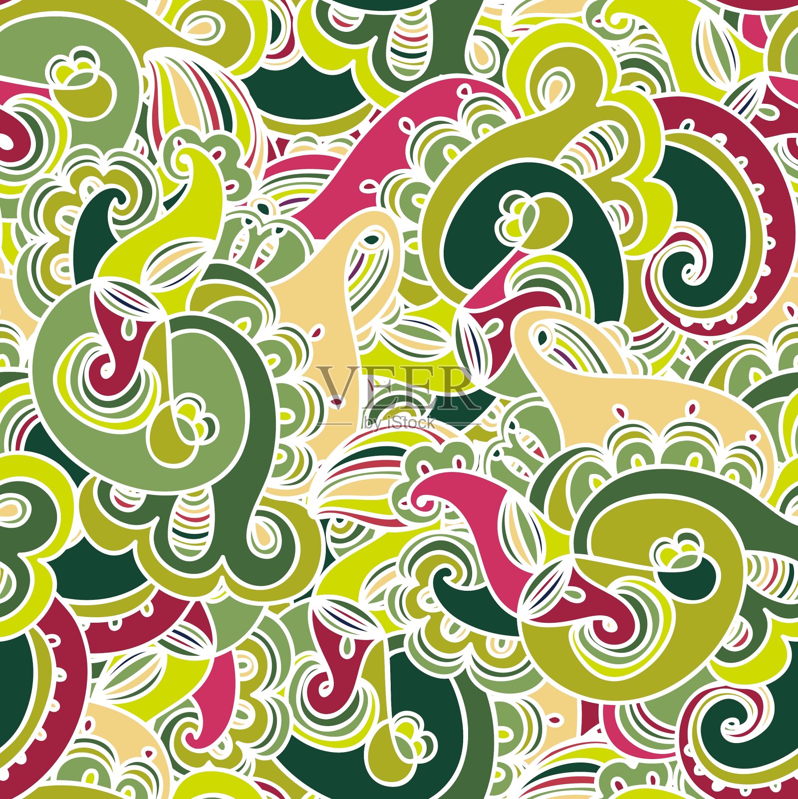 华丽多彩的无缝涡纹图案插画图片素材