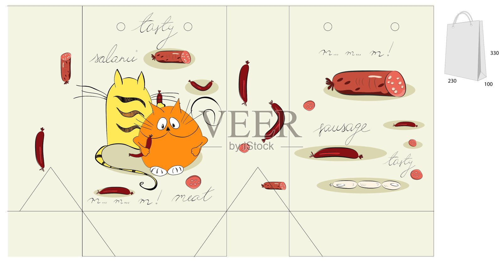 模板袋与两只猫插画图片素材