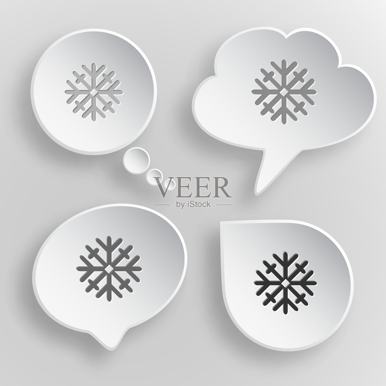 雪花白色扁平按钮在灰色背景插画图片素材