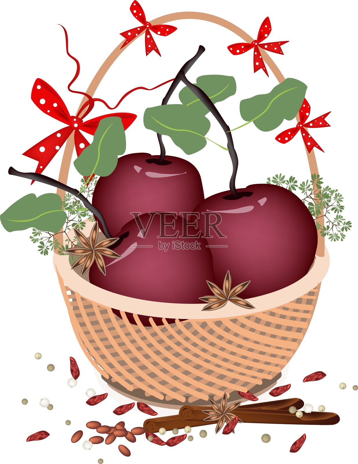 一篮子圣诞苹果和香料插画图片素材