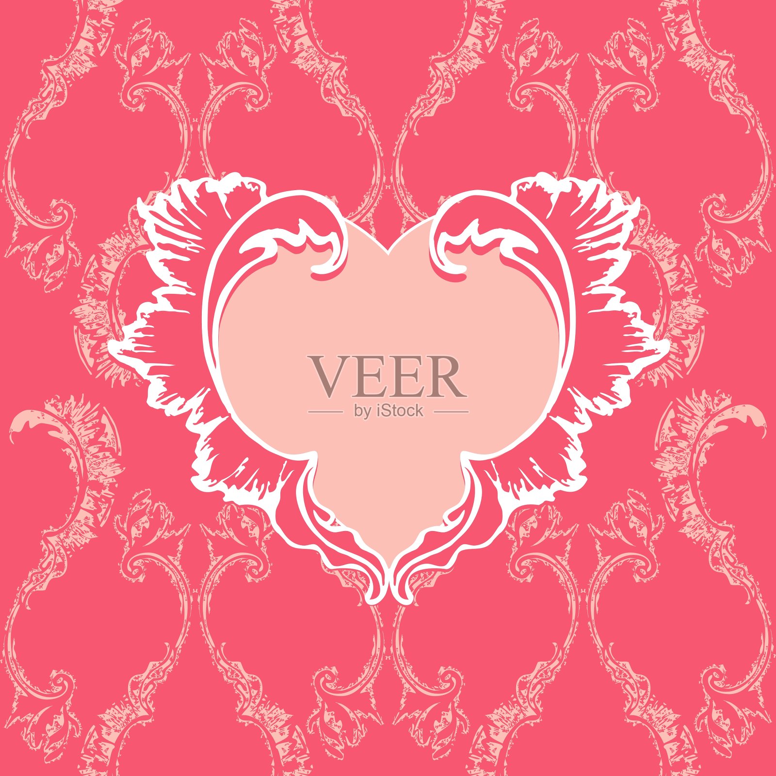 心与花卉图案在vintage背景插画图片素材