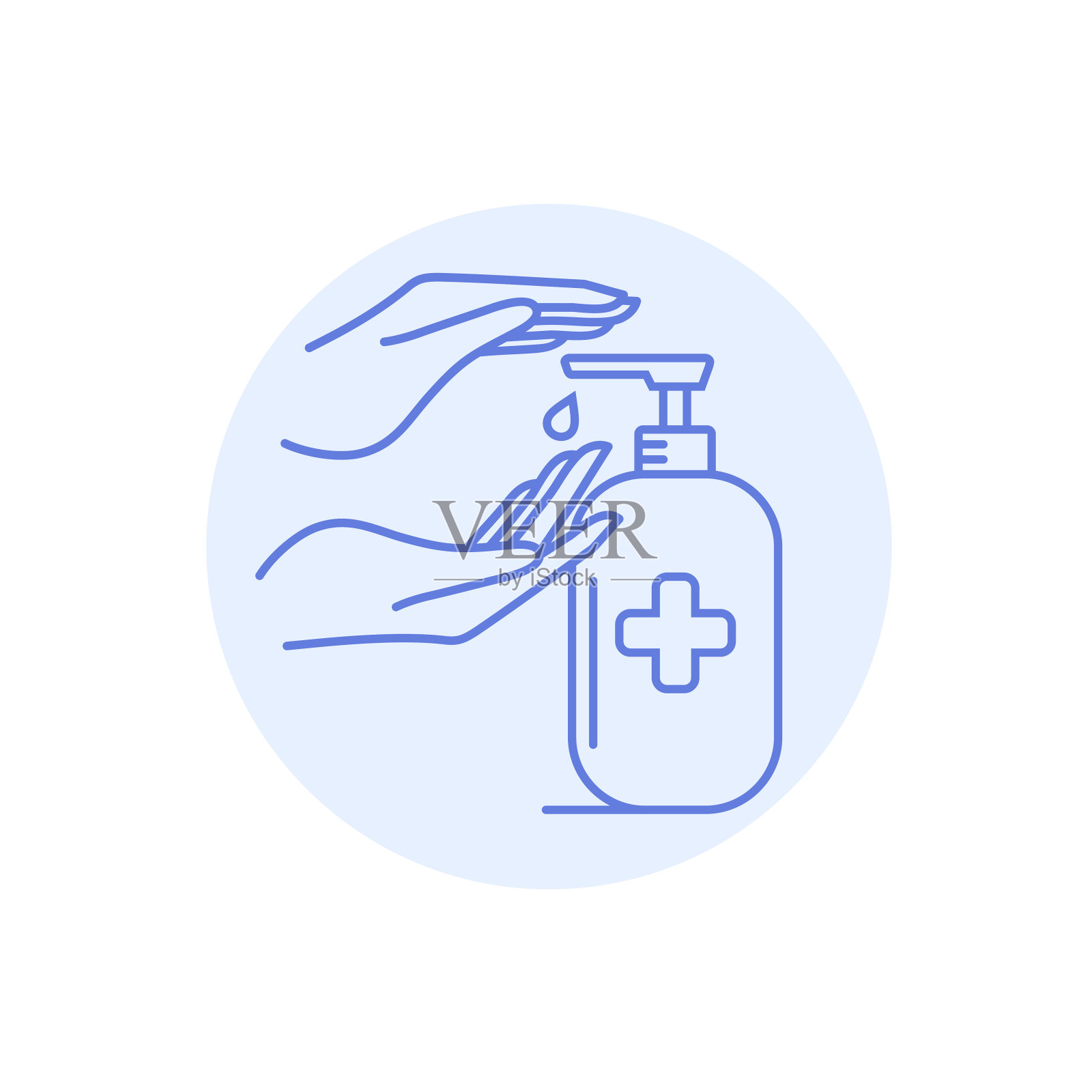 用洗手液洗手。向量线图标模板。设计元素图片