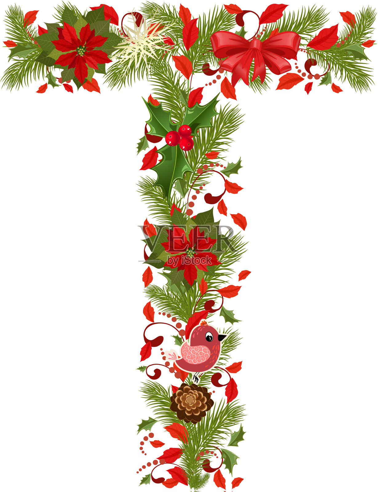 圣诞花树字母T插画图片素材