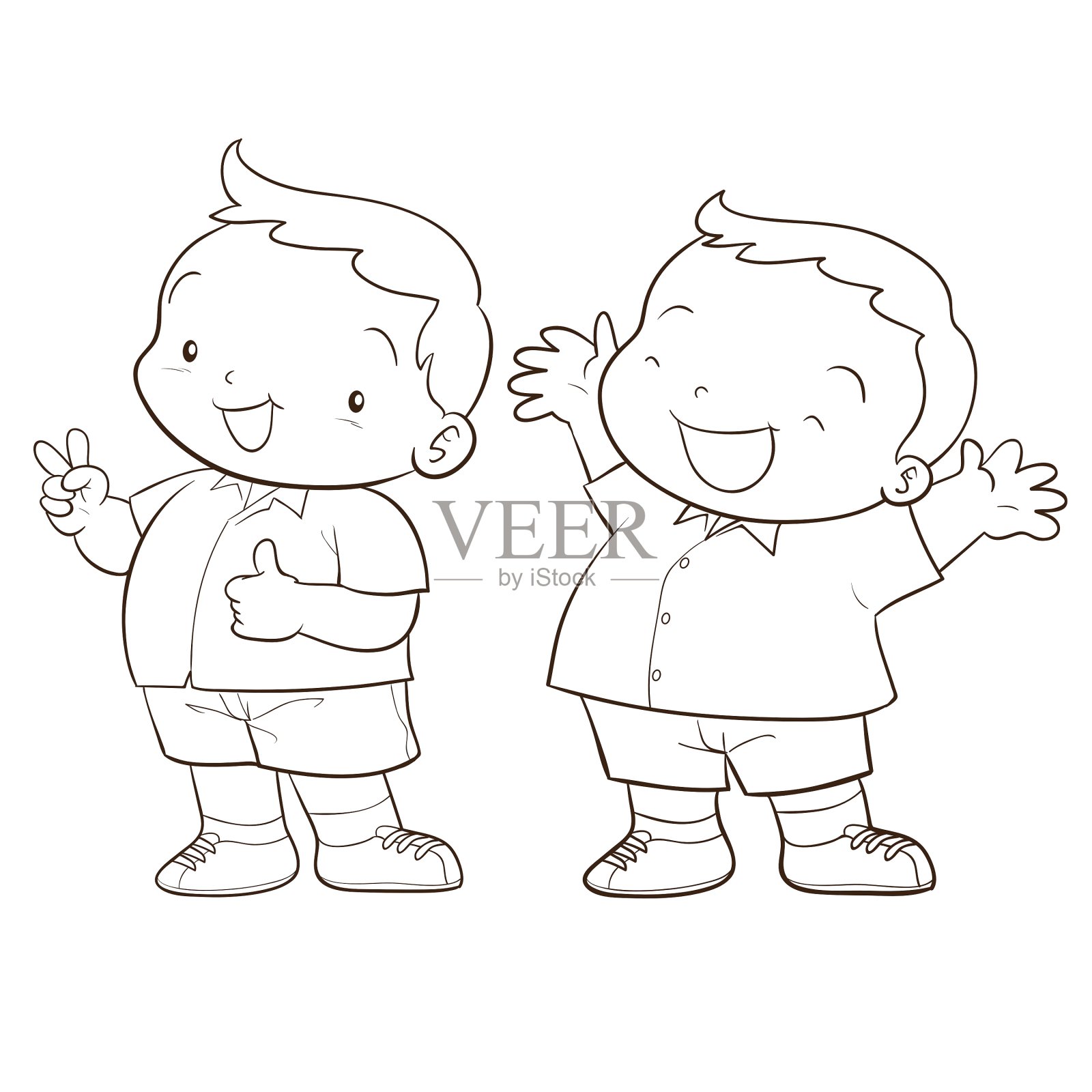 可爱的卡通男孩人物线条艺术设计元素图片