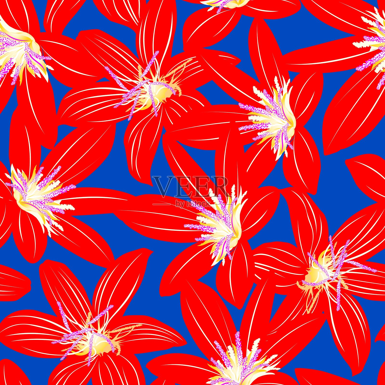 红色热带木槿花无缝设计插画图片素材