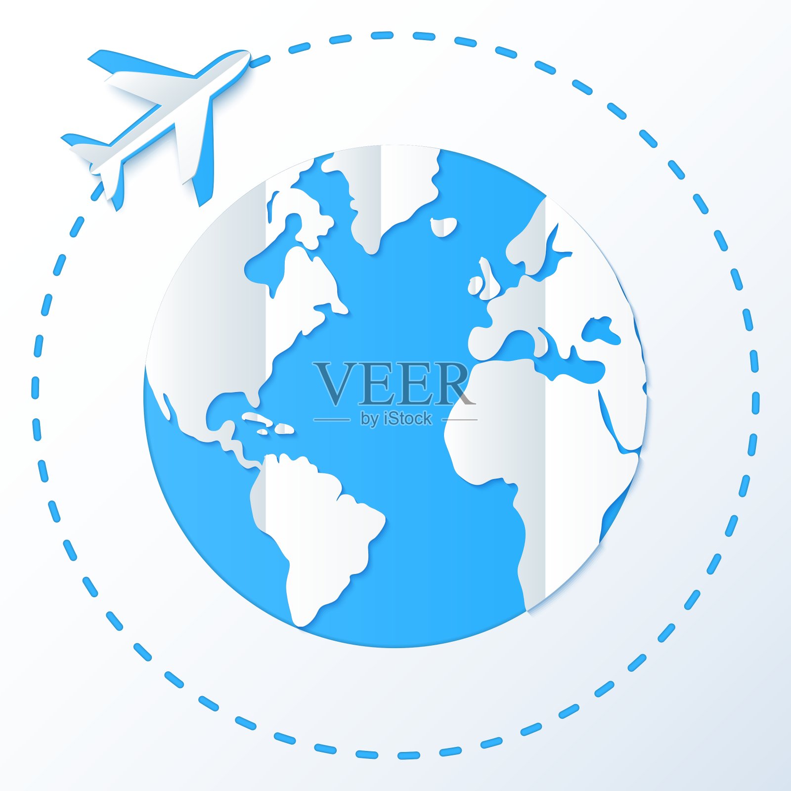 纸飞机绕着地球飞行插画图片素材