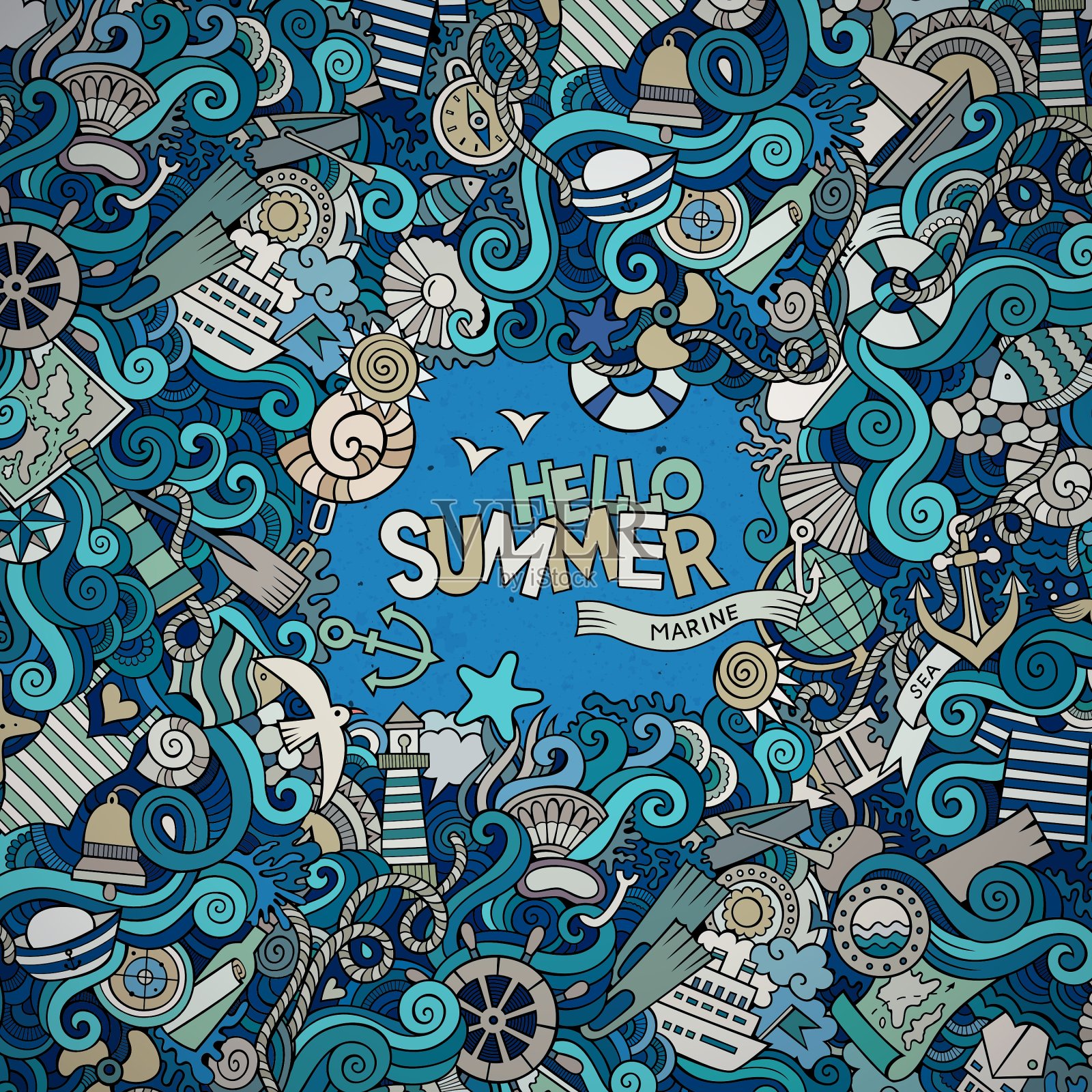 涂鸦抽象装饰的航海框架插画图片素材