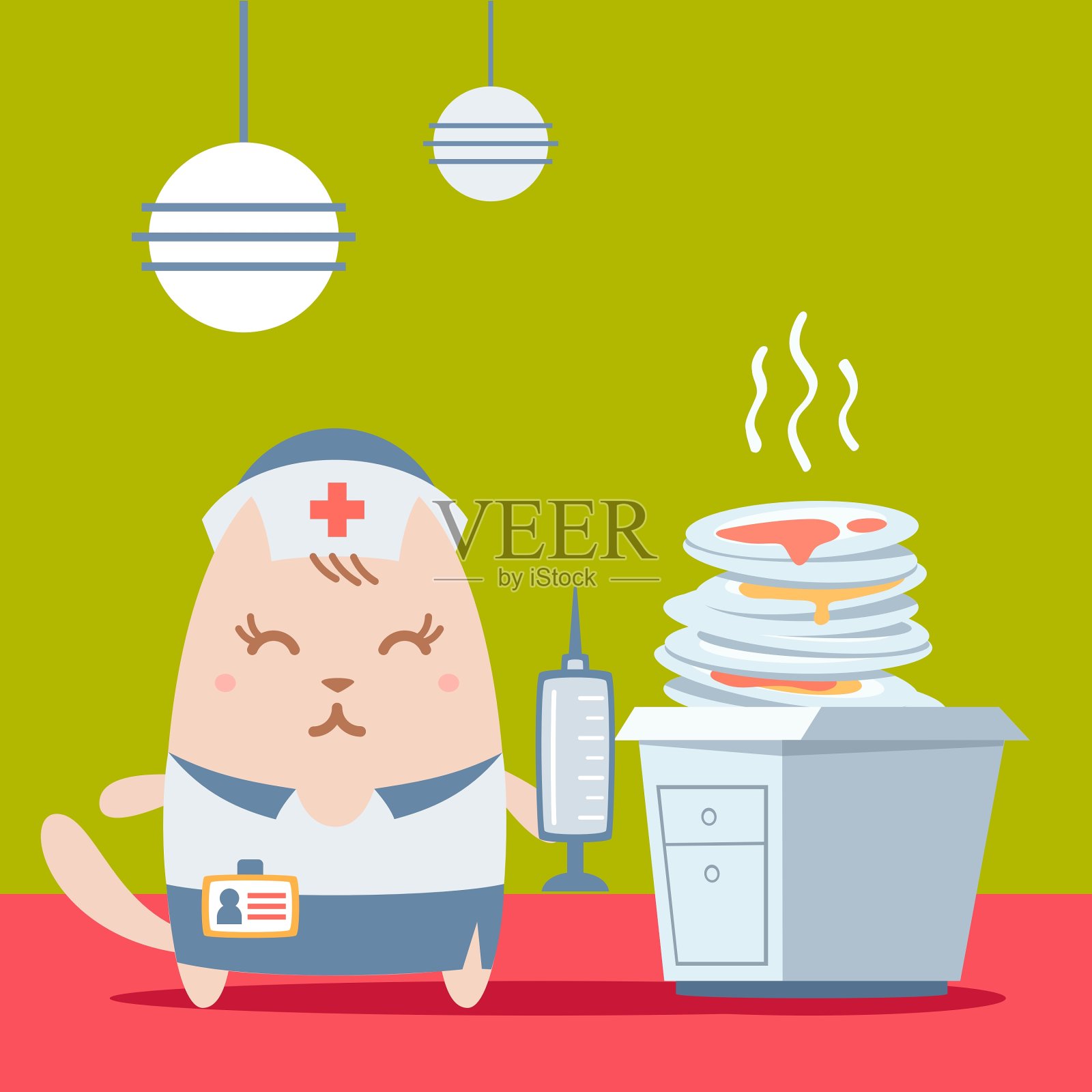 角色护士穿着制服,戴着医用帽插画图片素材