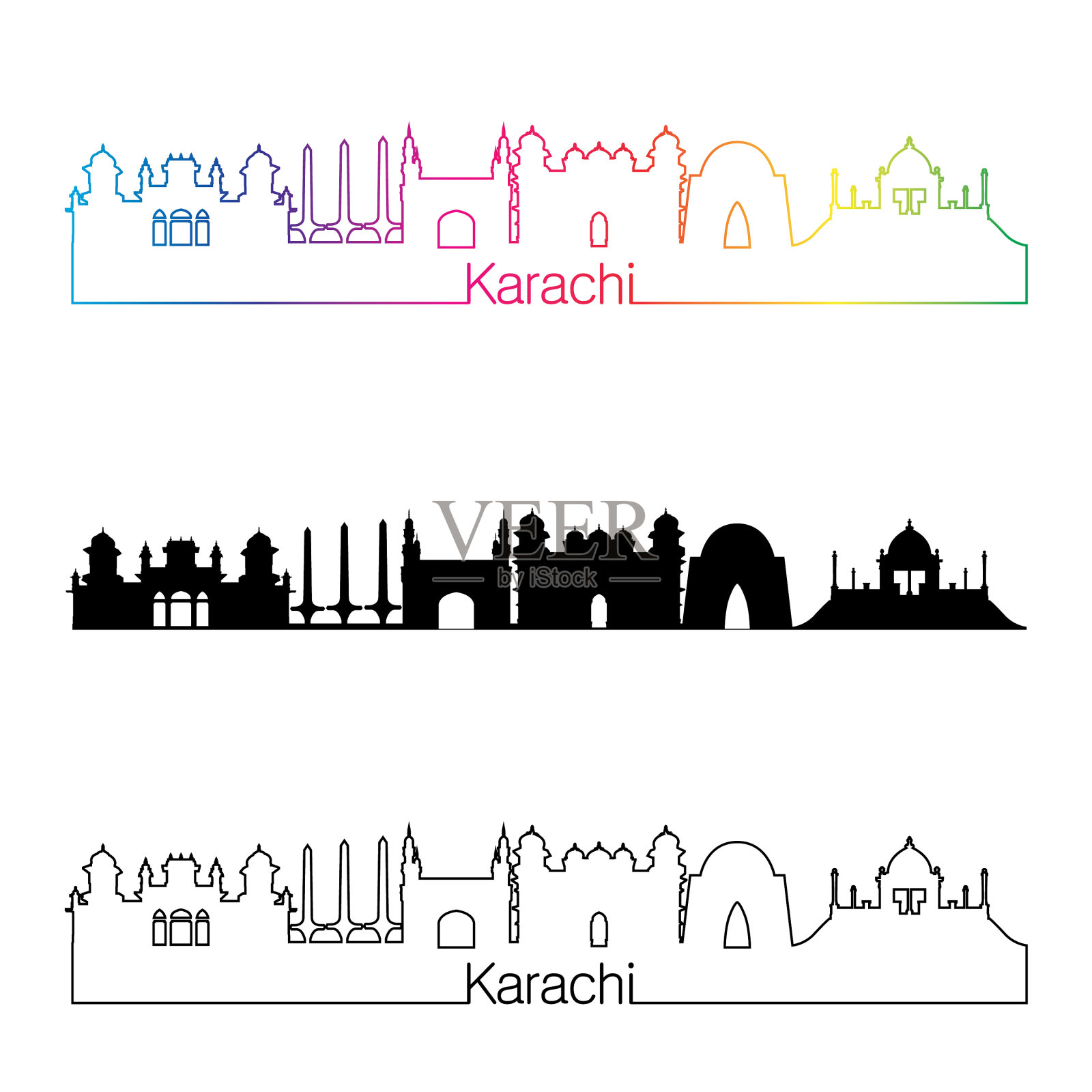 卡拉奇天际线风格的彩虹插画图片素材