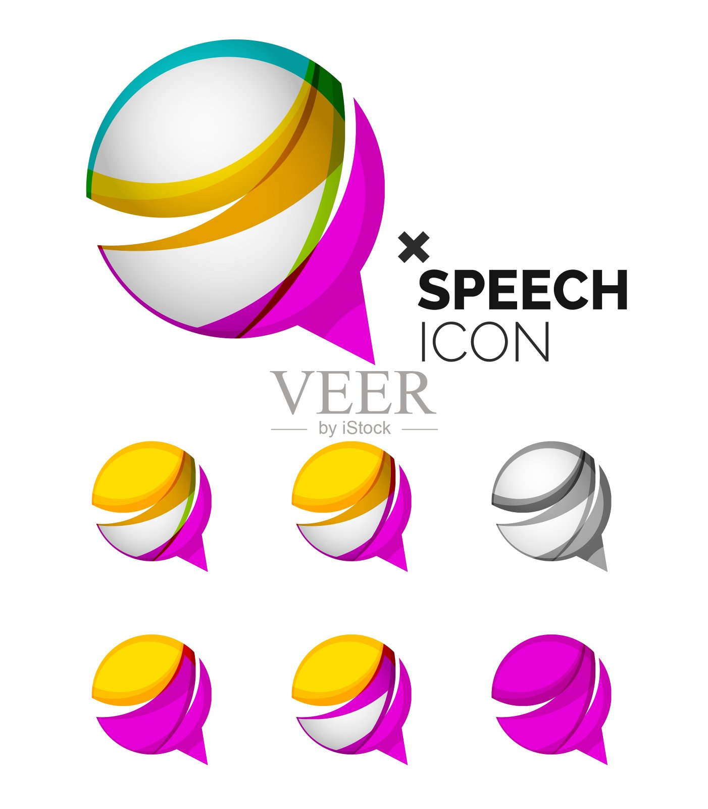 一组抽象的语音气泡和云图标图标素材