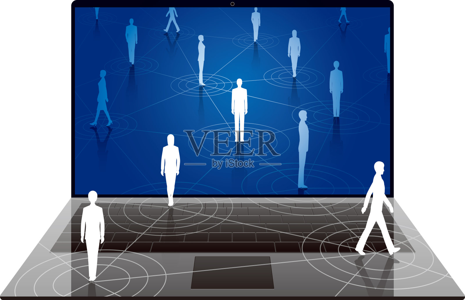 拥有笔记本电脑和网络的商人插画图片素材