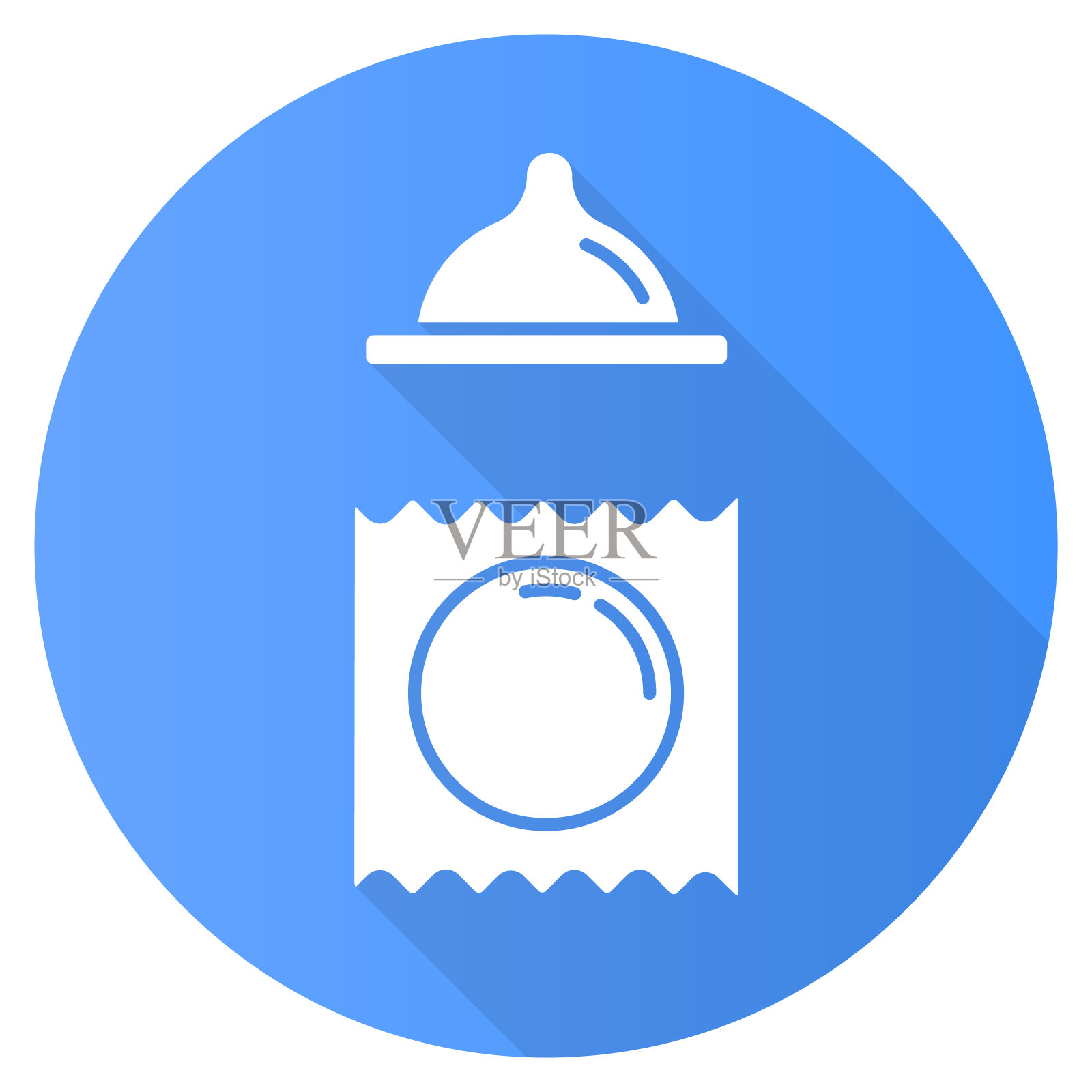 避孕蓝色平面设计长阴影字形图标。用于安全性行为的女性阴道避孕套。预防意外怀孕。生育控制。保护健康性交的性传播感染。向量轮廓图图标素材