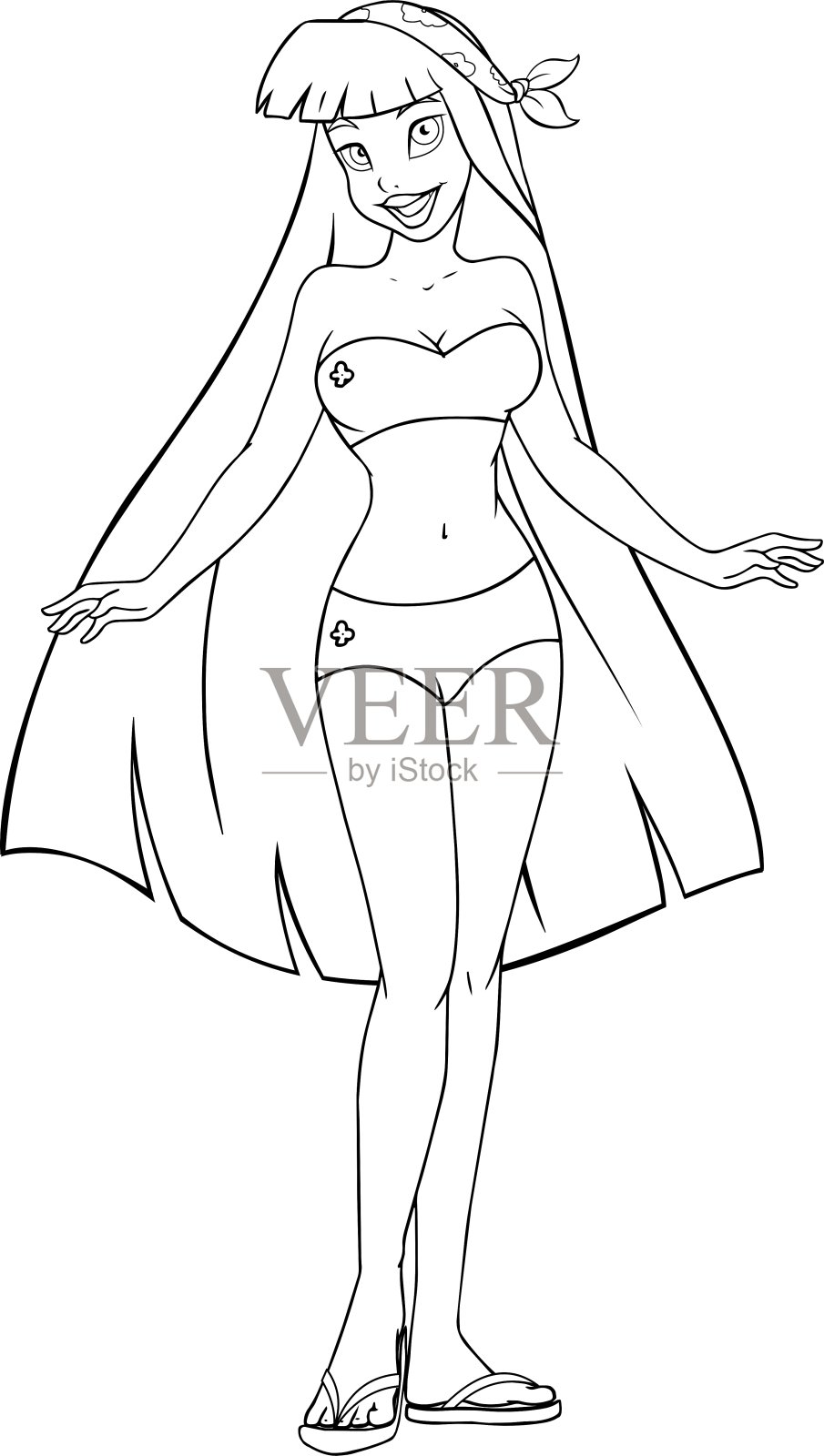 亚洲女人在泳衣着色页设计元素图片