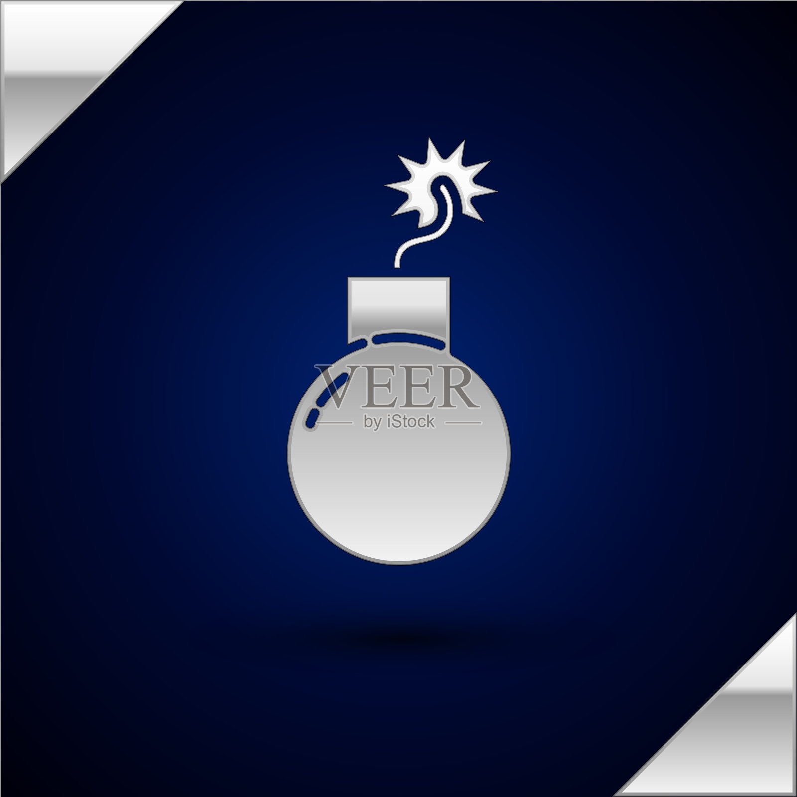 银色炸弹准备爆炸图标孤立在黑暗插画图片素材