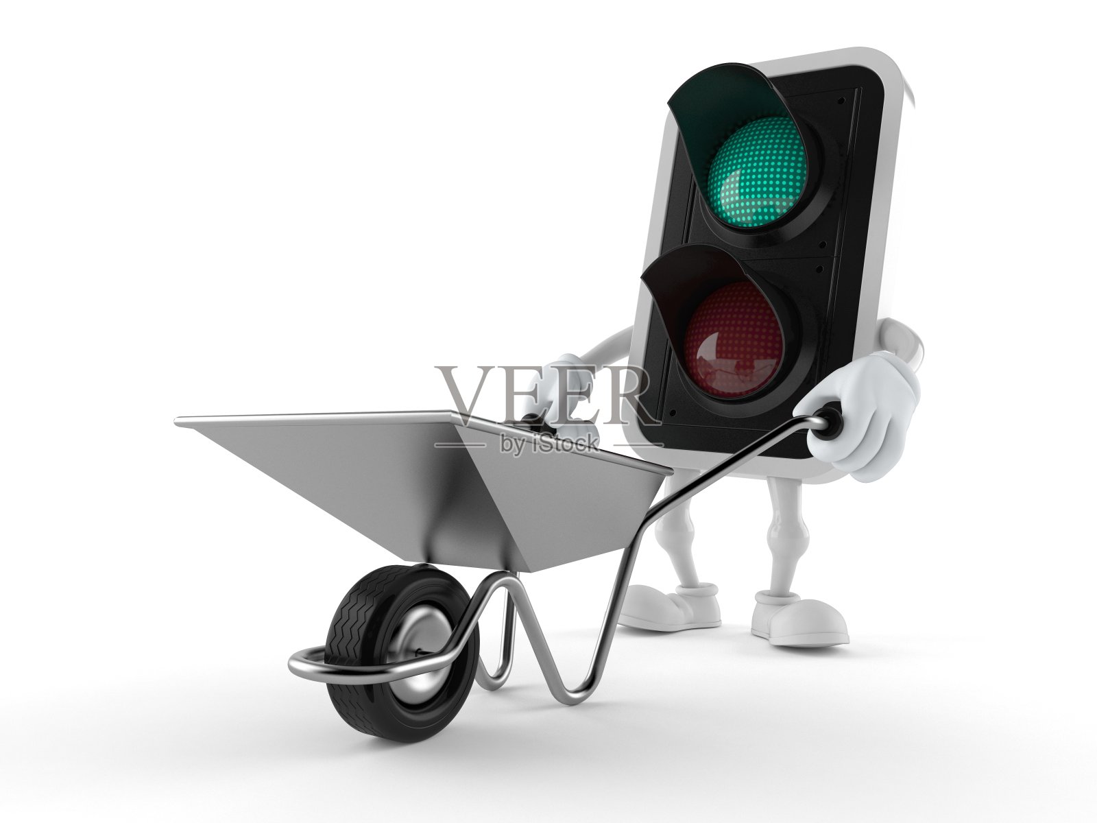 绿色交通灯人物搬运手推车照片摄影图片