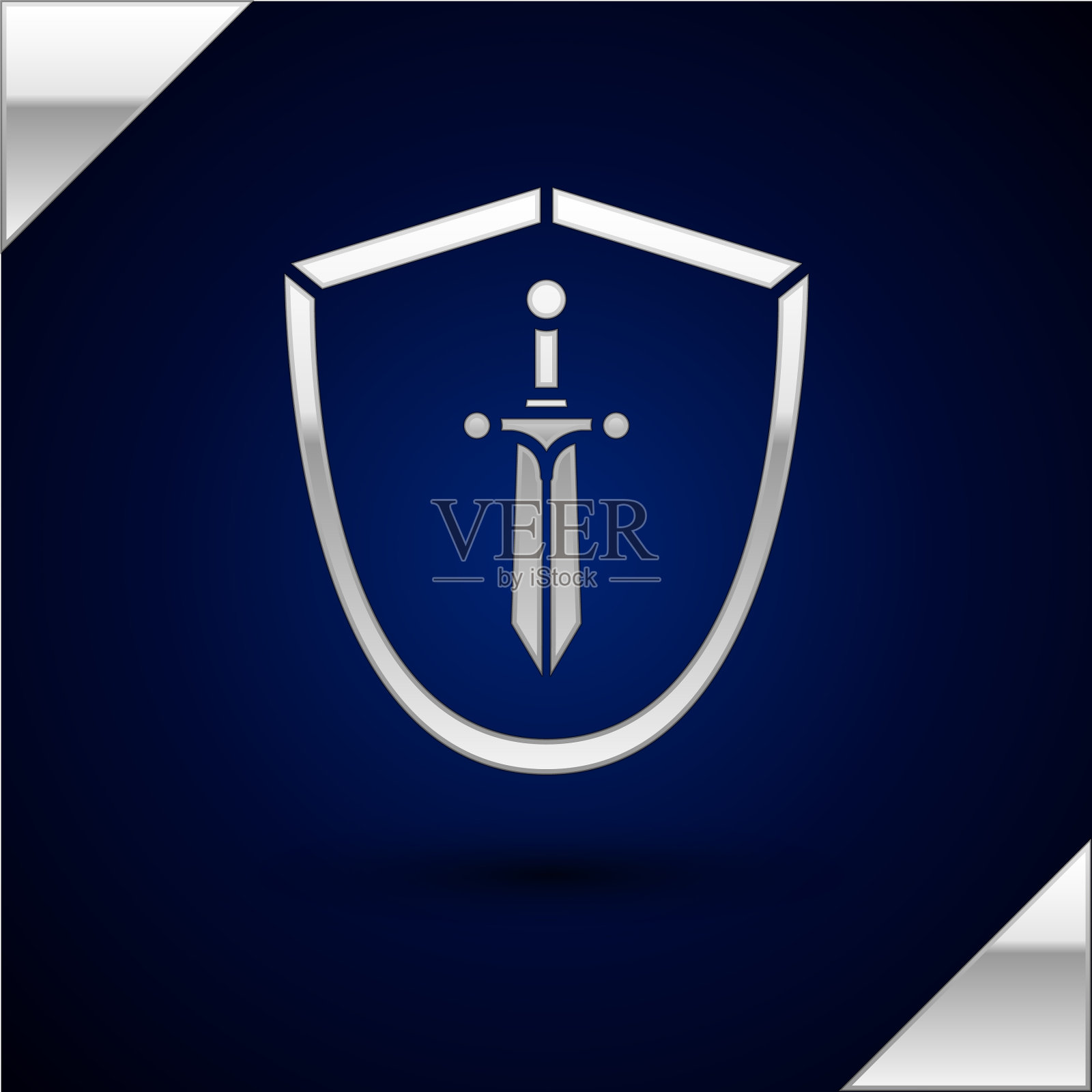 银色中世纪盾牌与剑图标隔离插画图片素材