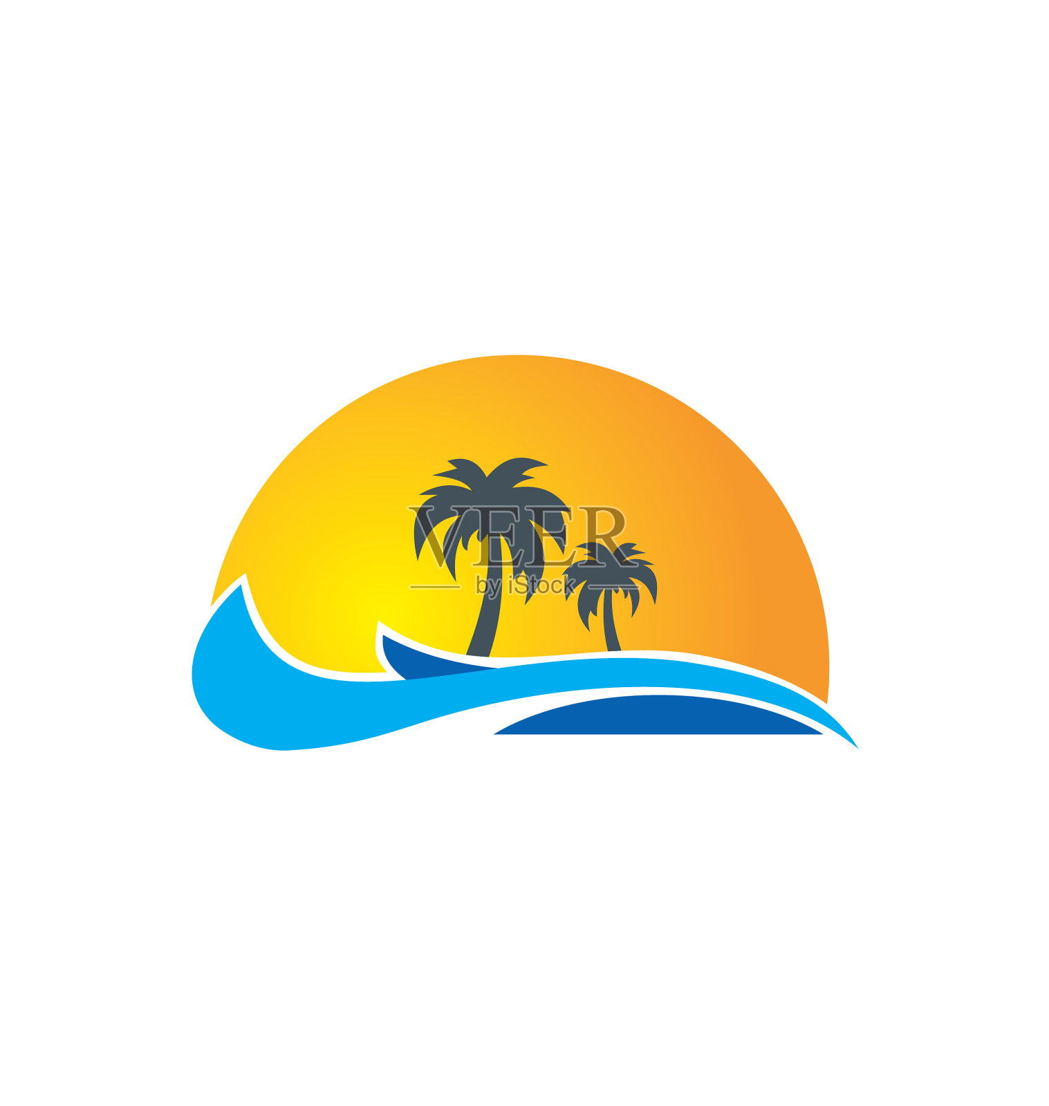 棕榈树,海浪,海滩,热带标志设计元素图片