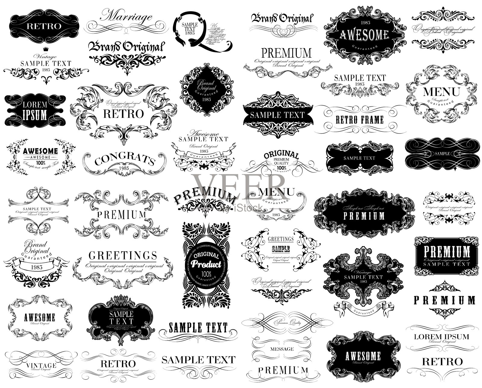 一套手绘书法花卉设计插画图片素材