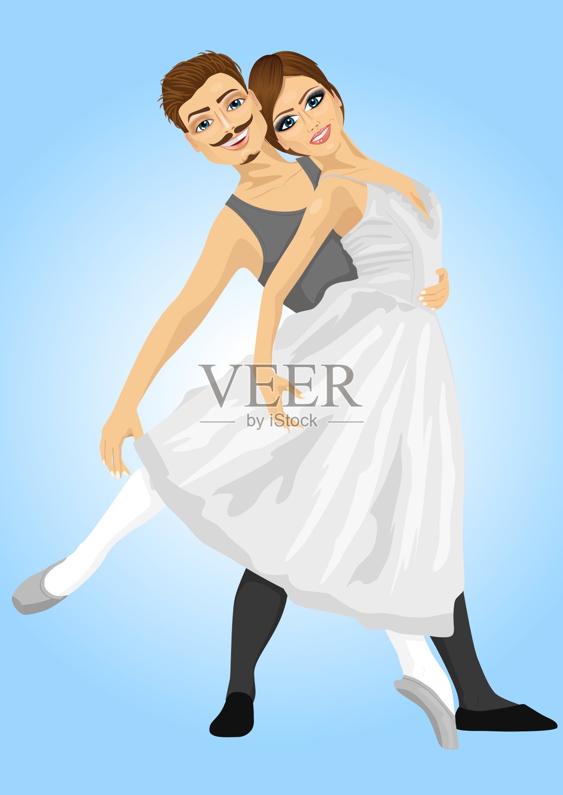 一对芭蕾舞演员在摆姿势插画图片素材