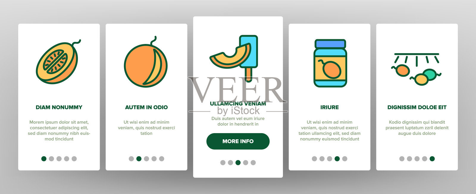 甜瓜有机水果安装图标设置向量插画图片素材