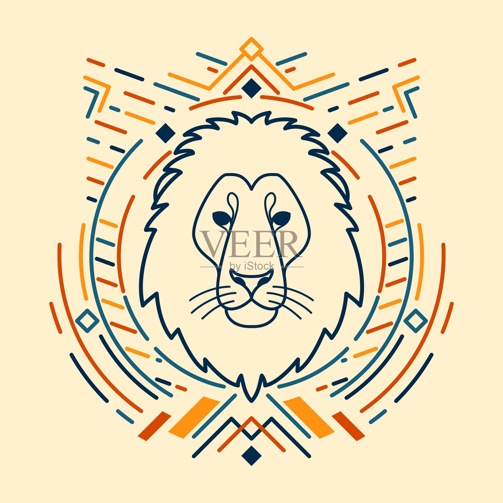 狮子头像在框中插画图片素材