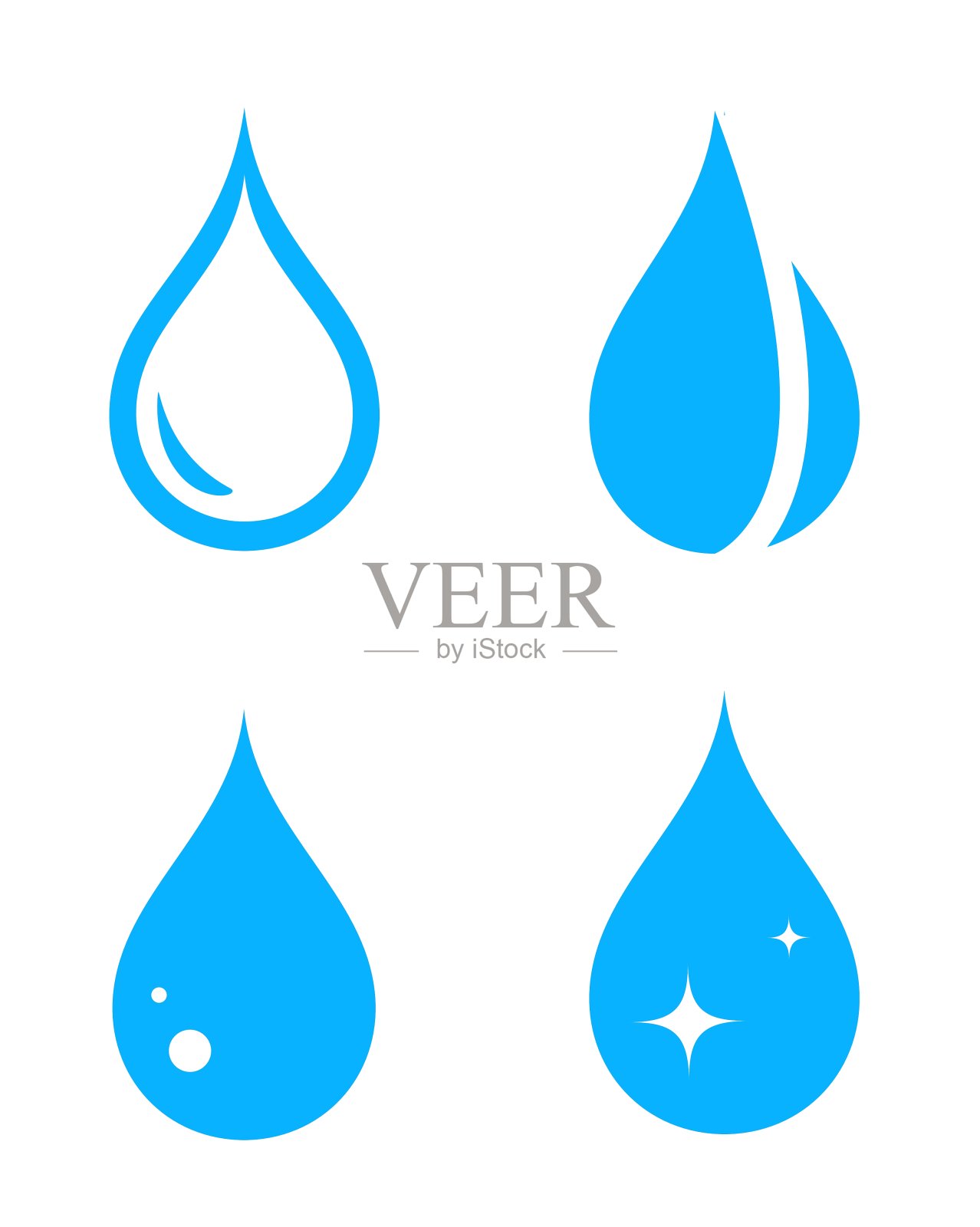 蓝色孤立液滴集图标素材