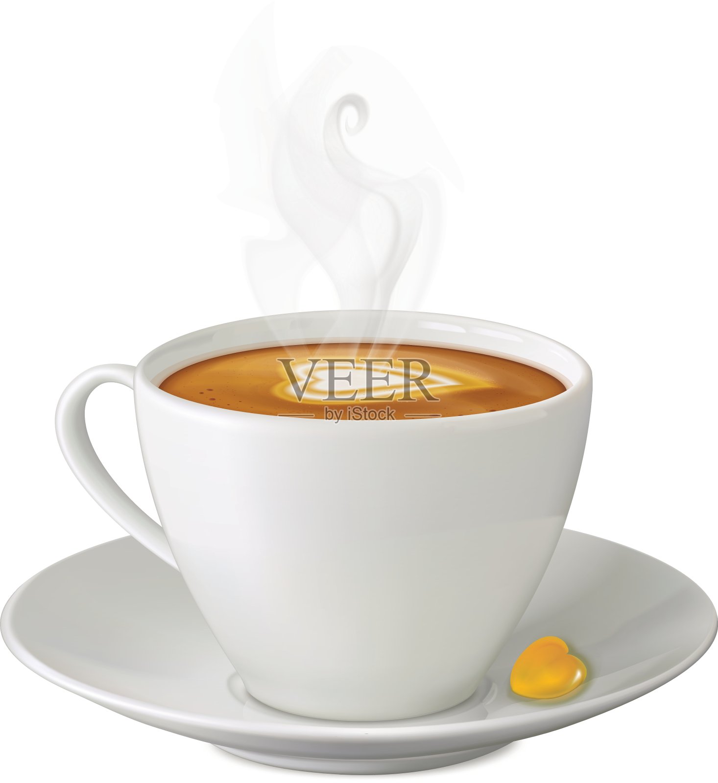 一杯热卡布奇诺加蒸汽和甜碟设计元素图片