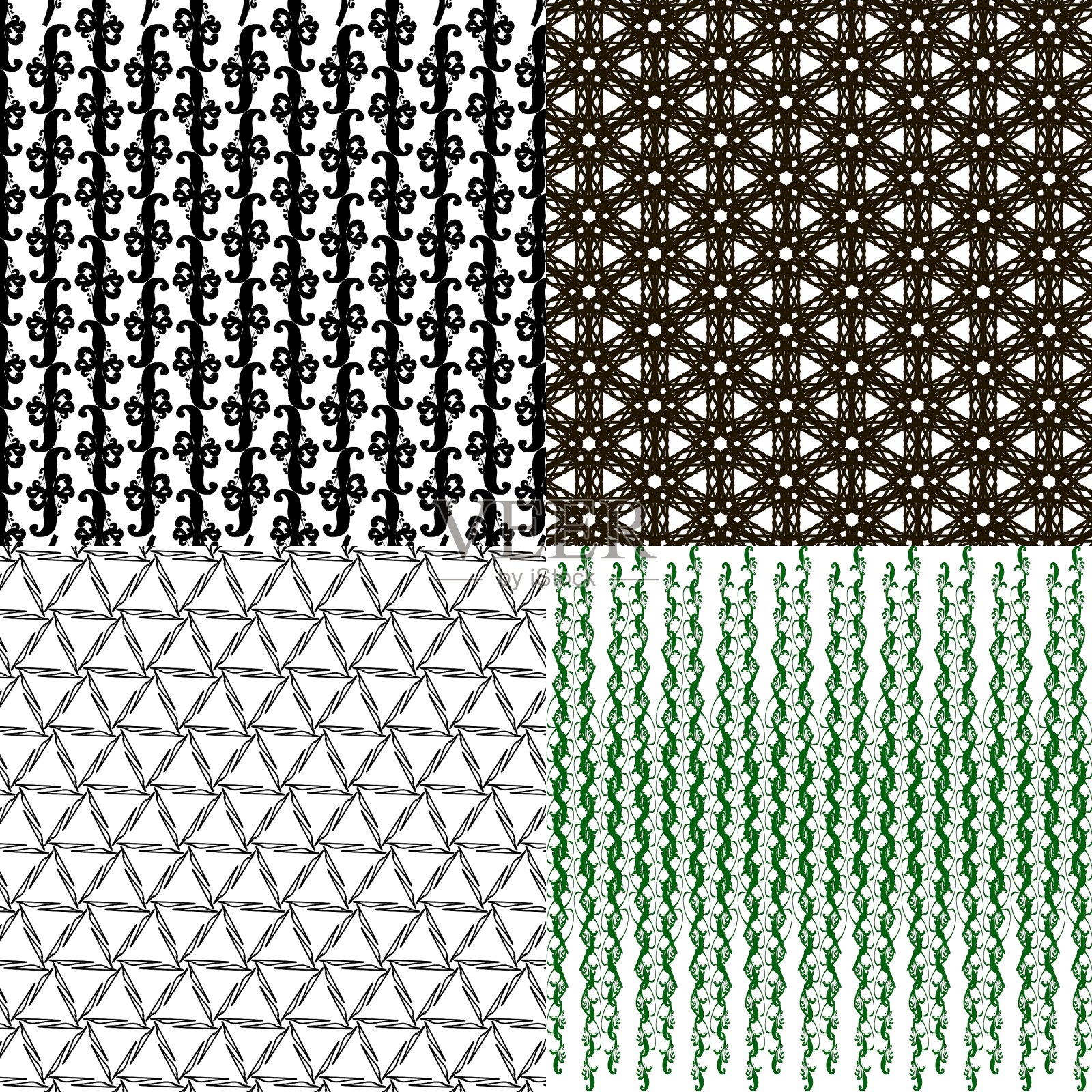 一套4个单色精美图案装饰五月插画图片素材