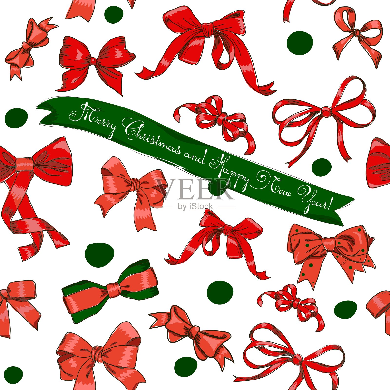 无缝纹理与圣诞红蝴蝶结设计模板素材
