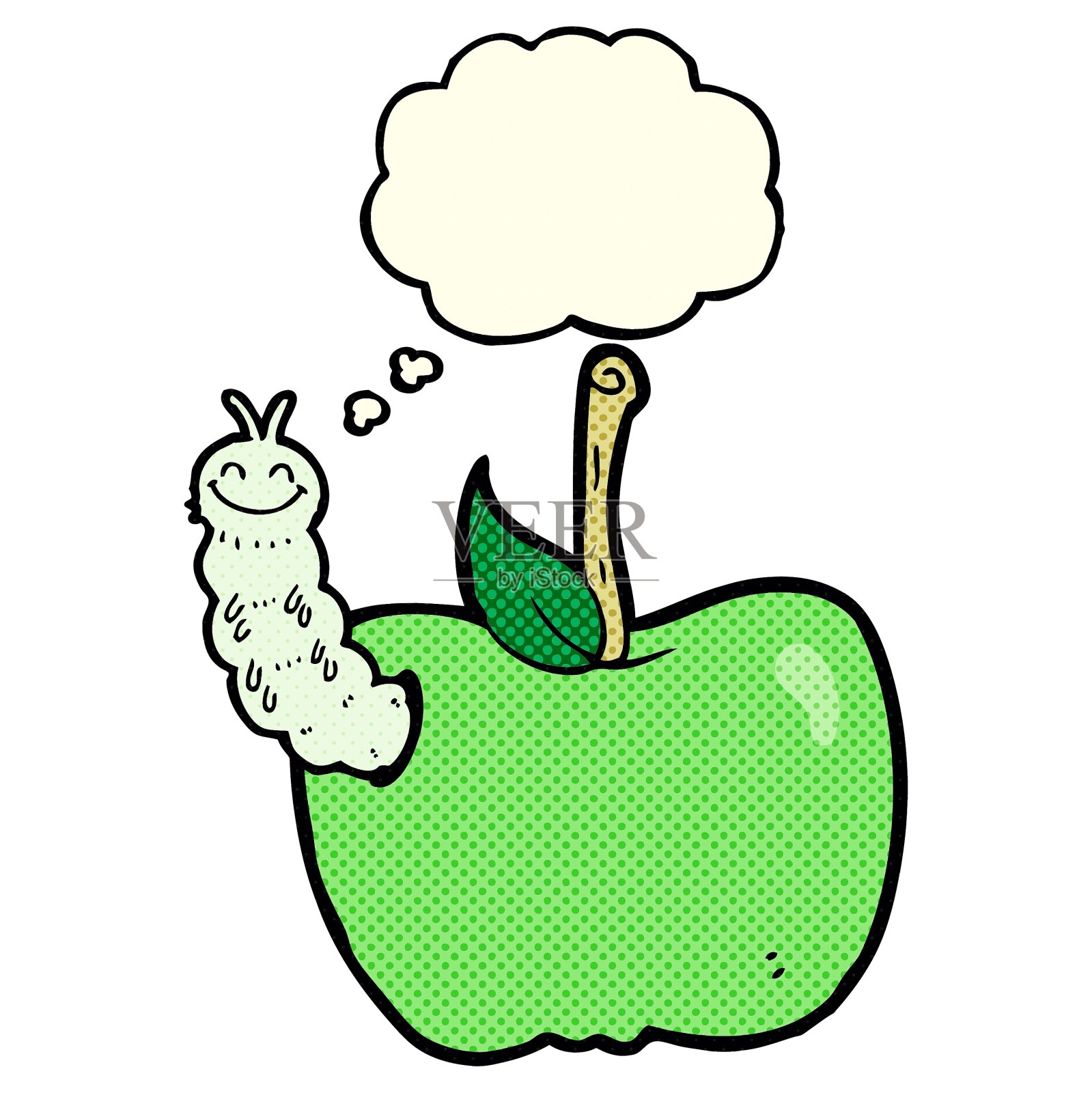 卡通苹果与虫子和思想泡泡设计元素图片