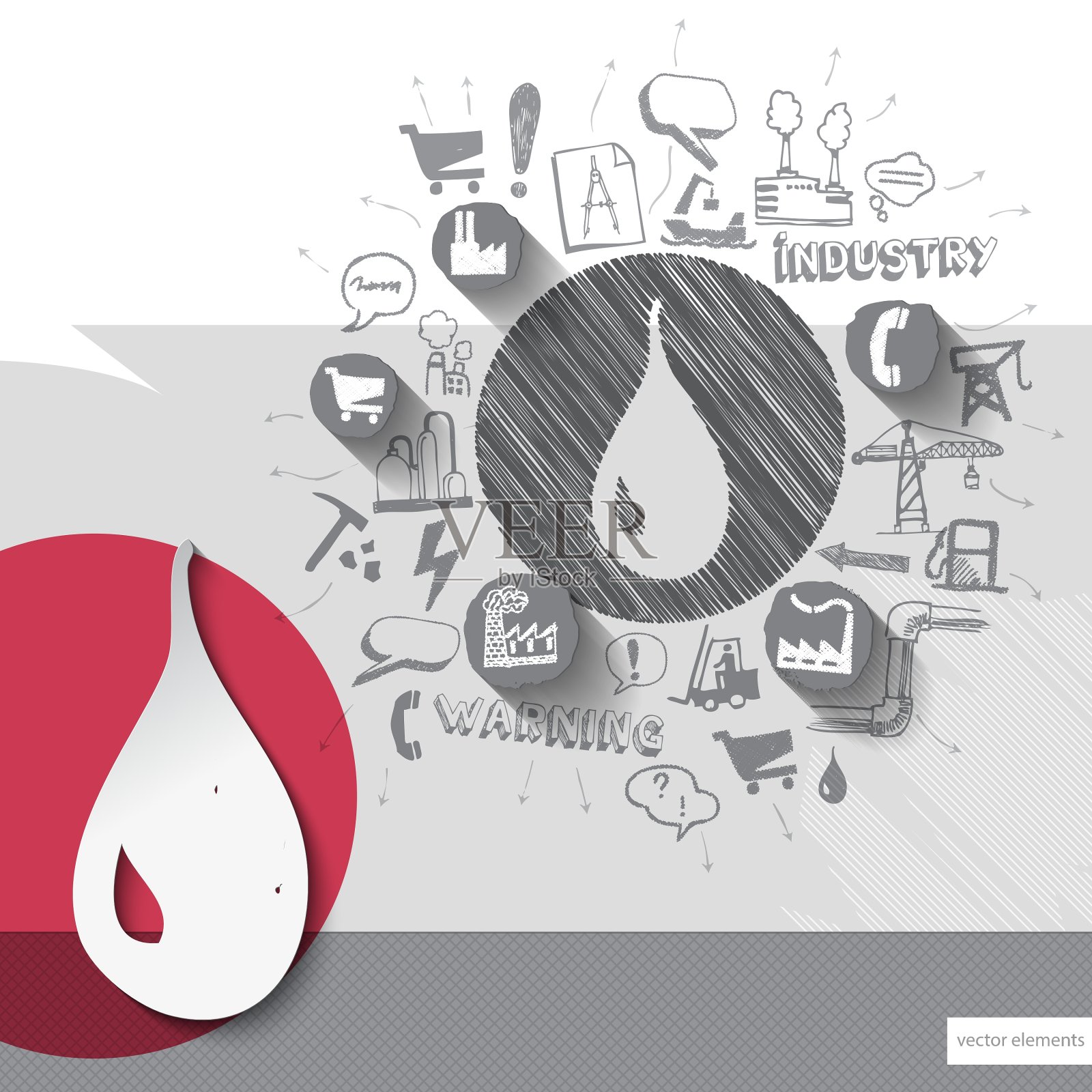 手绘下拉图标与图标背景设计模板素材