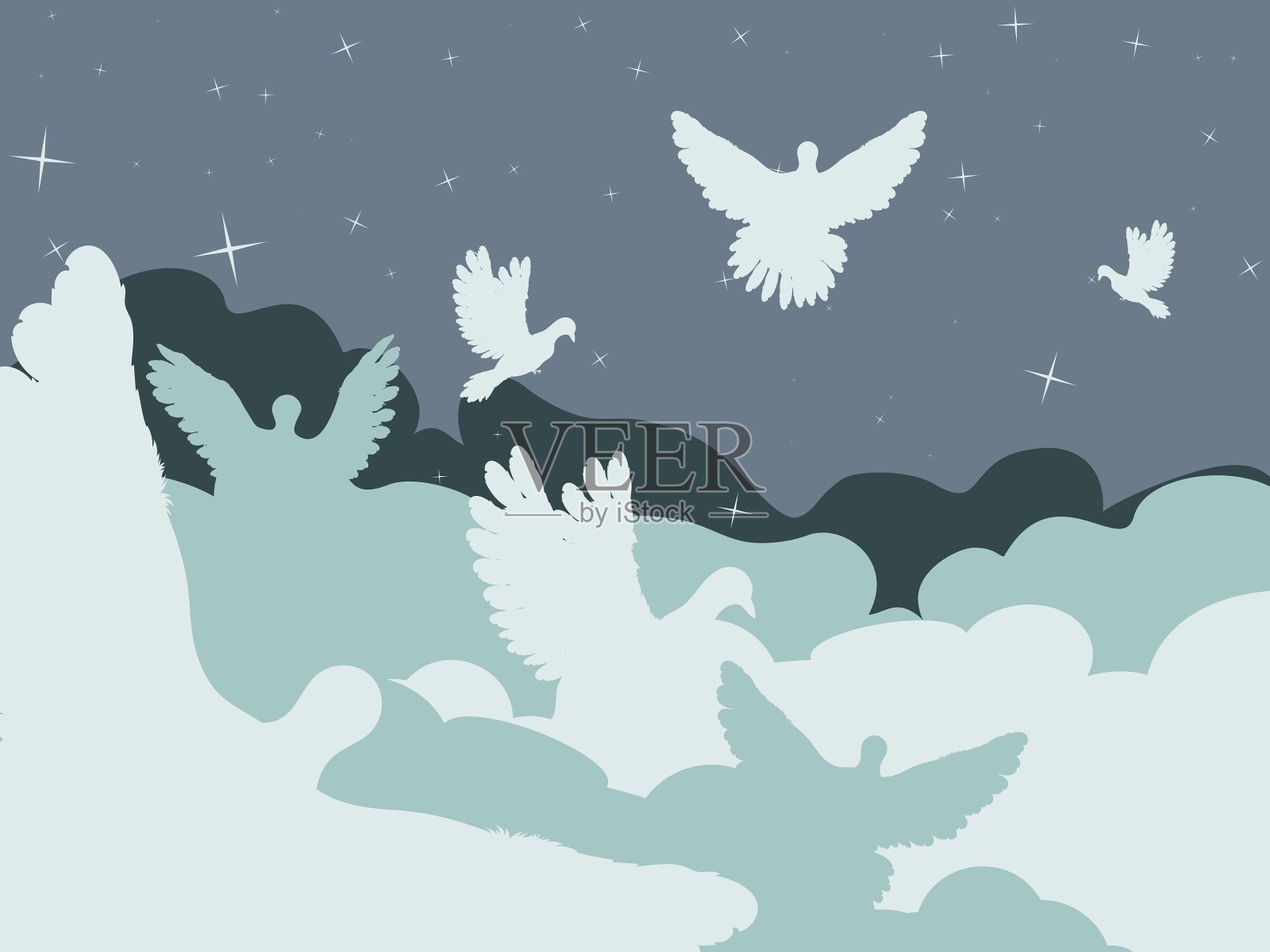 云中的鸽子插画图片素材