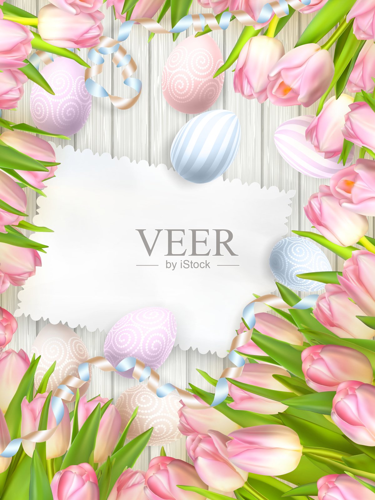 复活节彩蛋,郁金香和空古董卡EPS 10设计模板素材