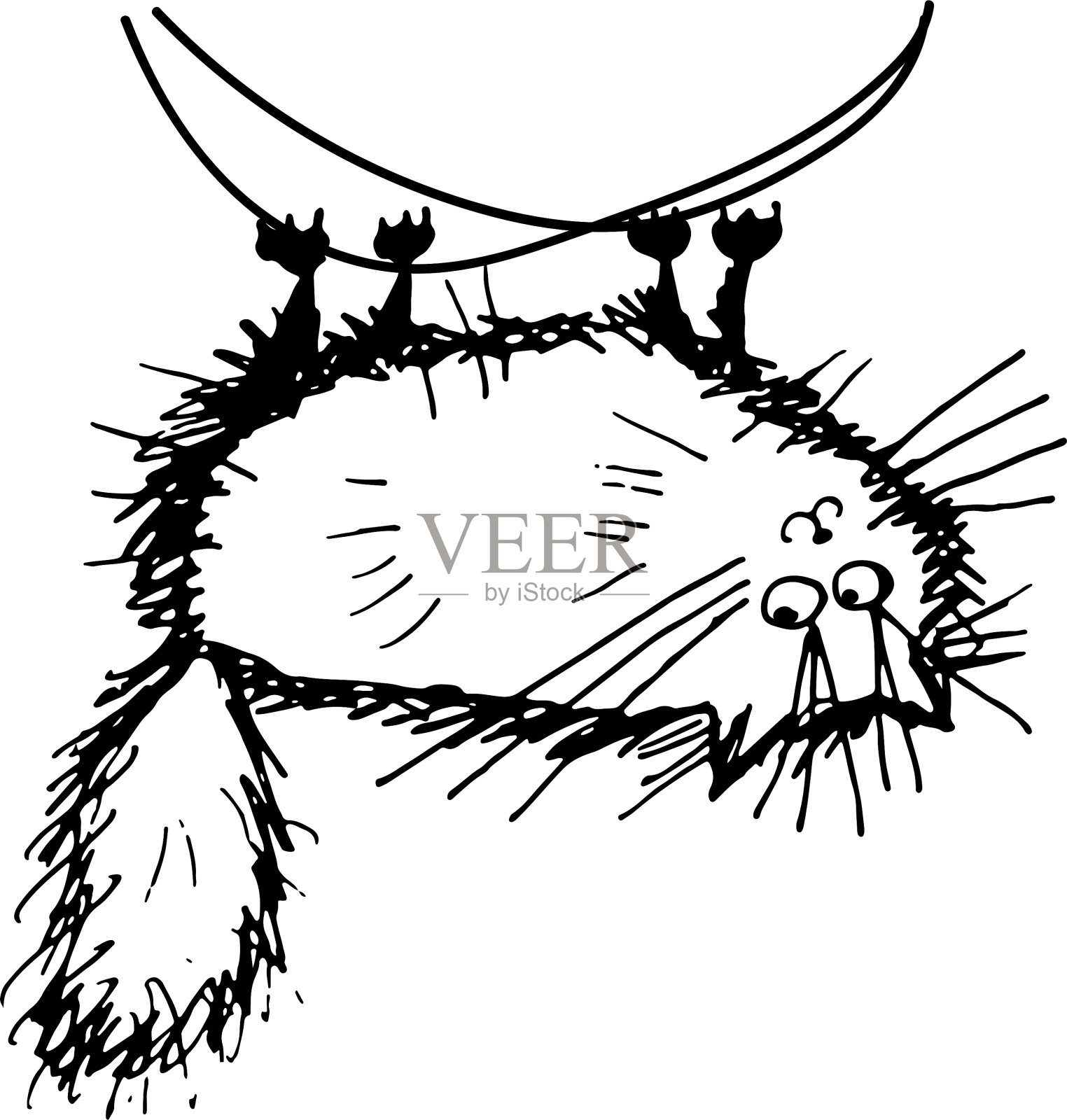 有趣的毛绒绒的猫素描为您的设计设计元素图片