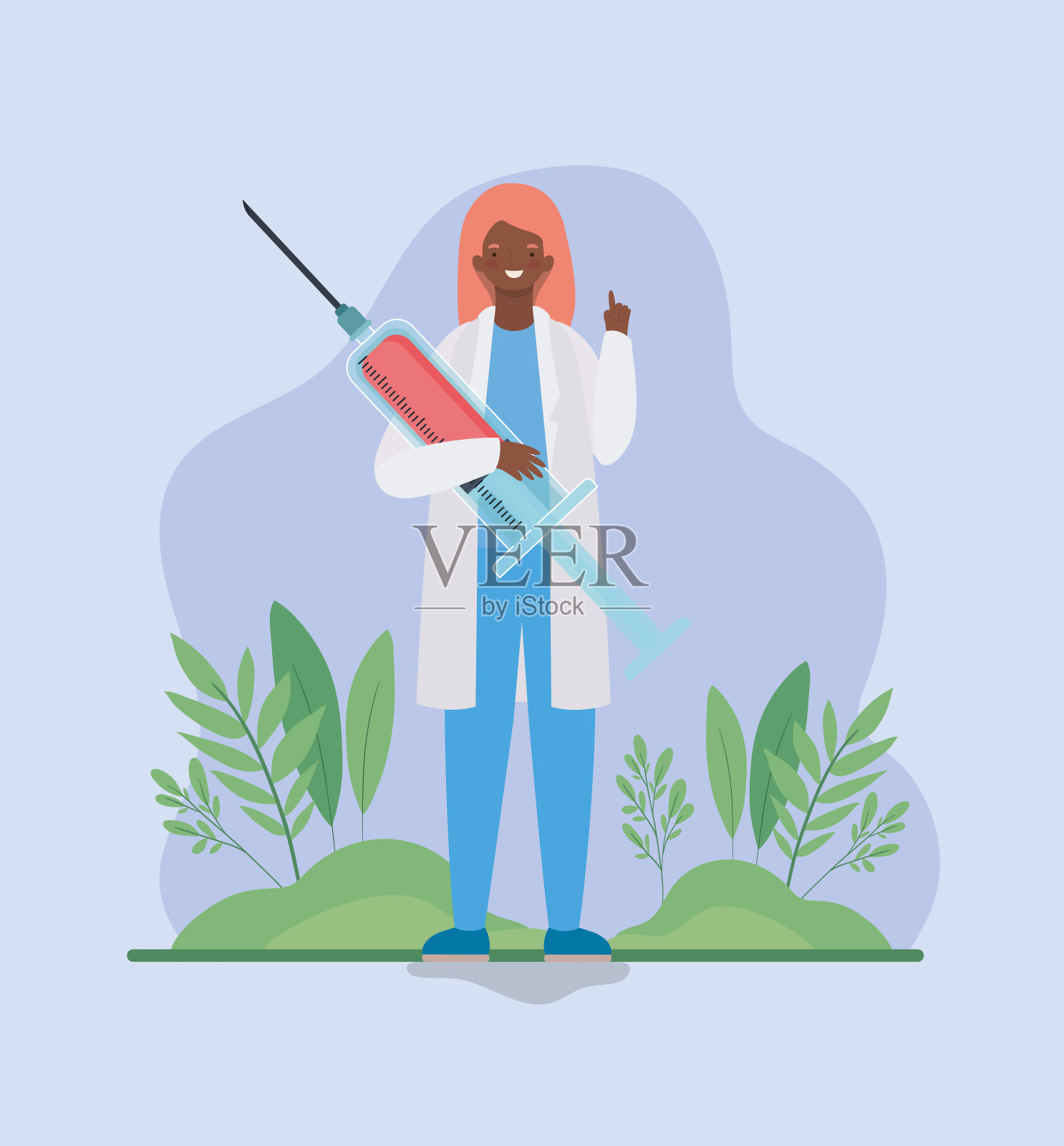 女医生用注射抗2019新型冠状病毒载体设计插画图片素材