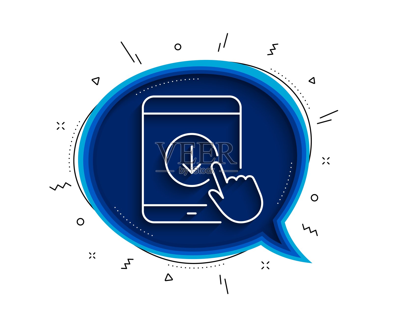 向下滚动平板电脑线图标。滚动屏幕的迹象。滑动页面。向量插画图片素材