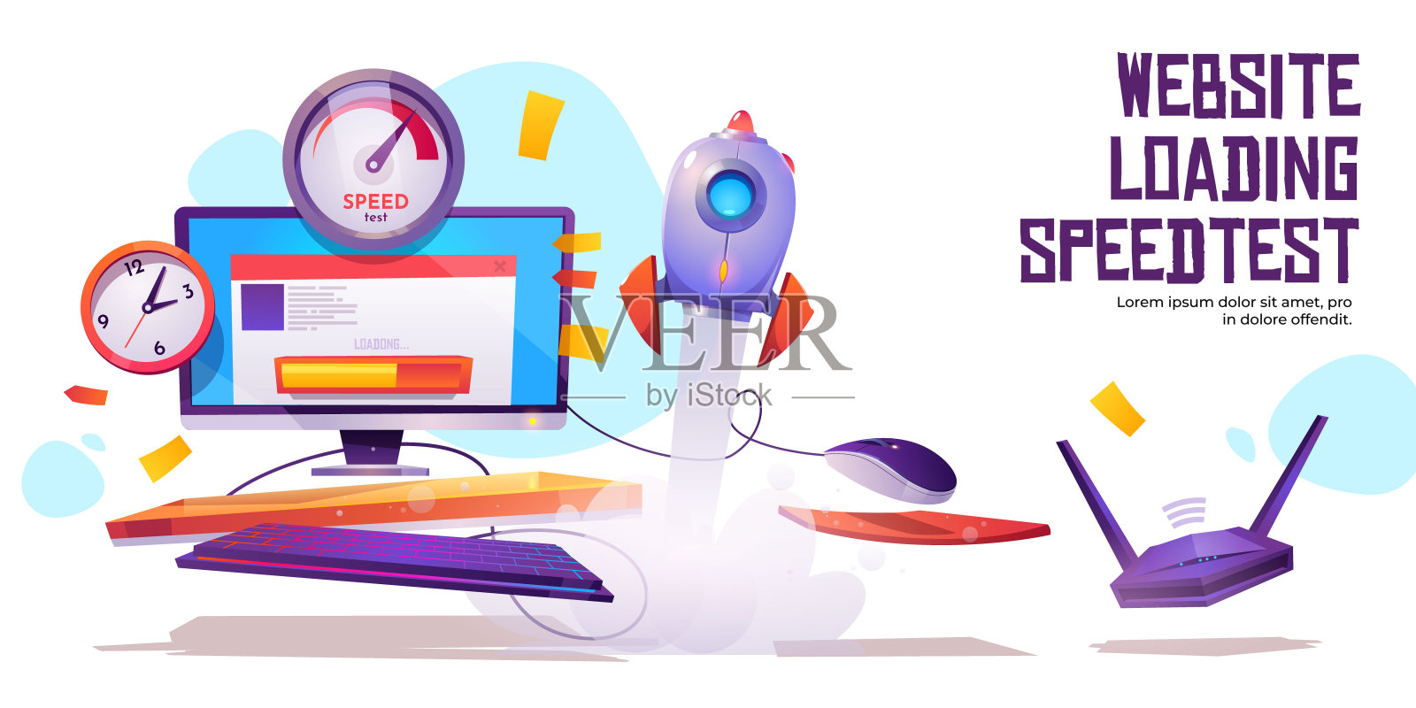 网站加载速度测试横幅互联网流量插画图片素材