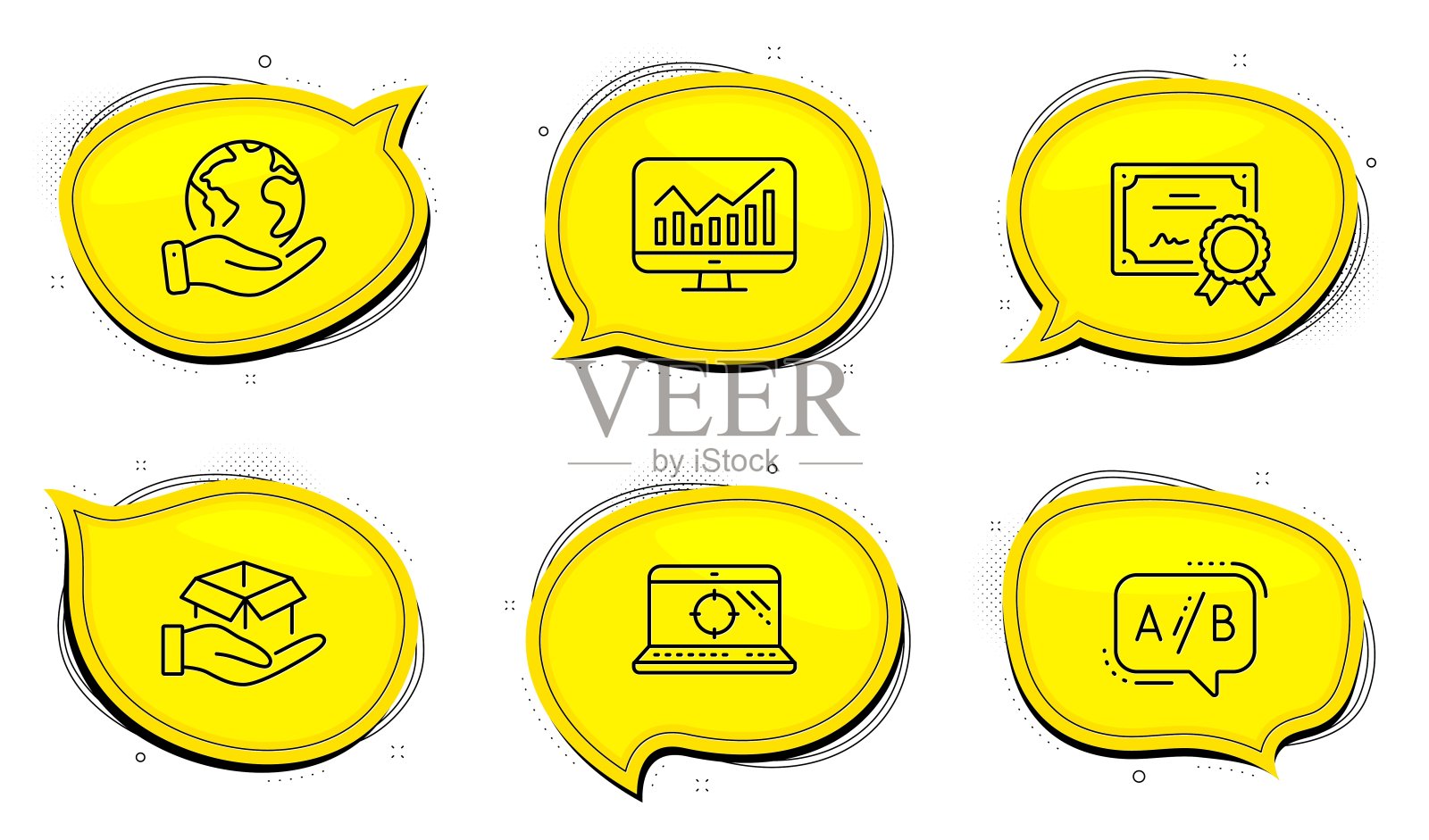 Seo笔记本电脑,Ab测试和统计图标集。框标志。搜索引擎,测试聊天,财务报告。向量图标素材